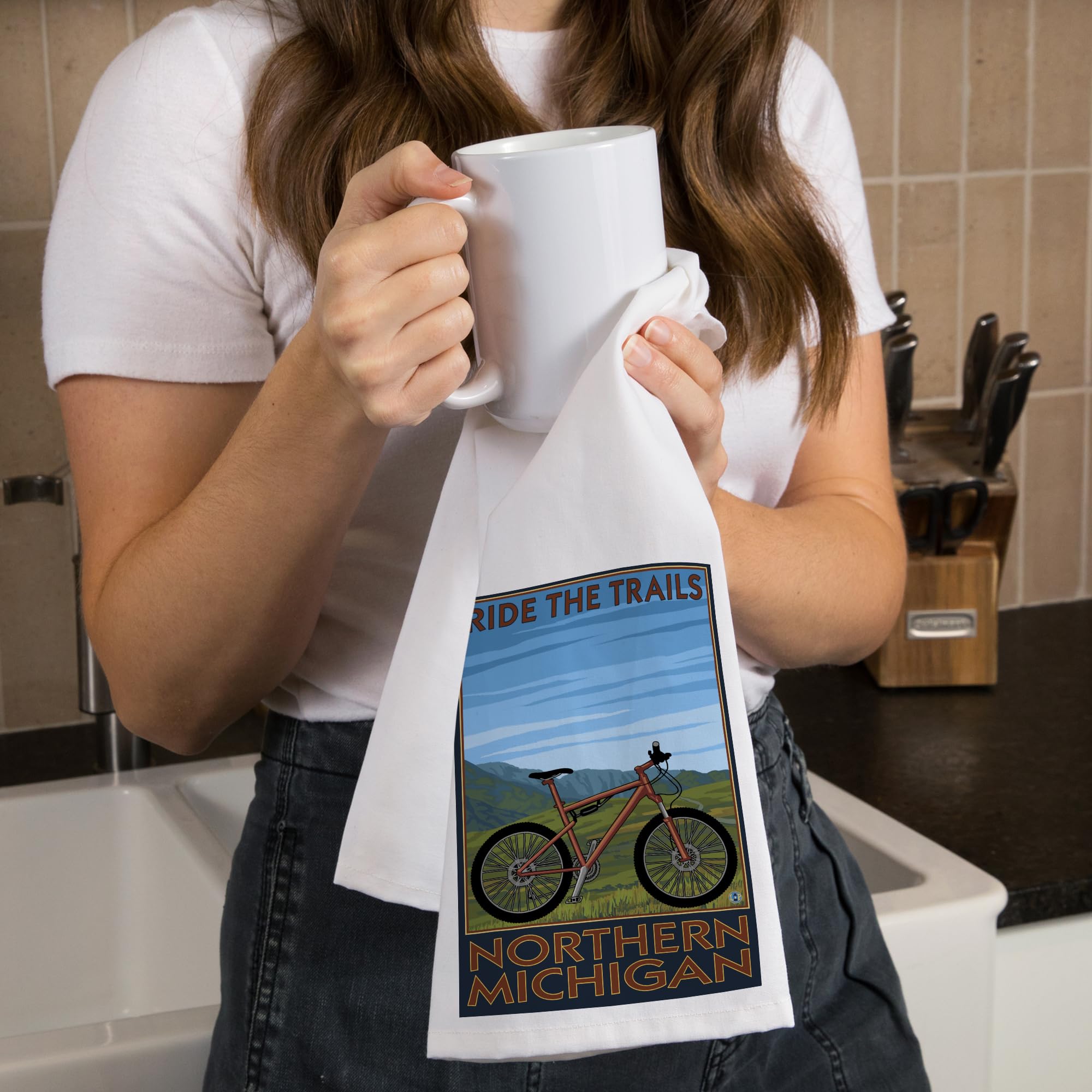 Lantern Press Northern Michigan Ride The Trails 100% Cotton Tea Towel - Decorative Hand Towel for Kitchen & Home - Perfect for Cooking, Baking, and Farmhouse Decor