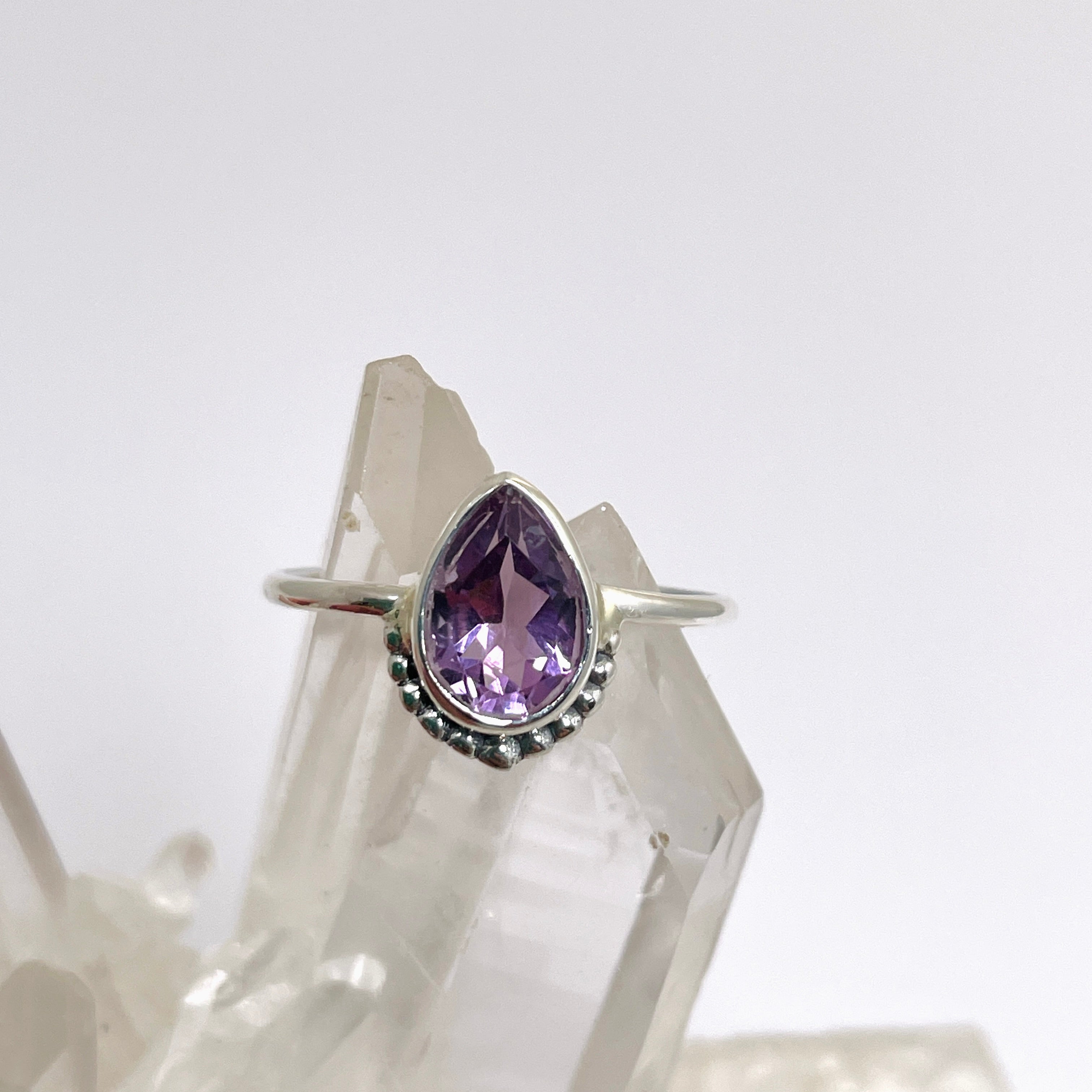 Amethyst Teardrop Dainty Band Ring - 925 Sterling Silver Elegant Jewelry for Women, Perfect for Valentine's Day Gifts & Everyday Wear