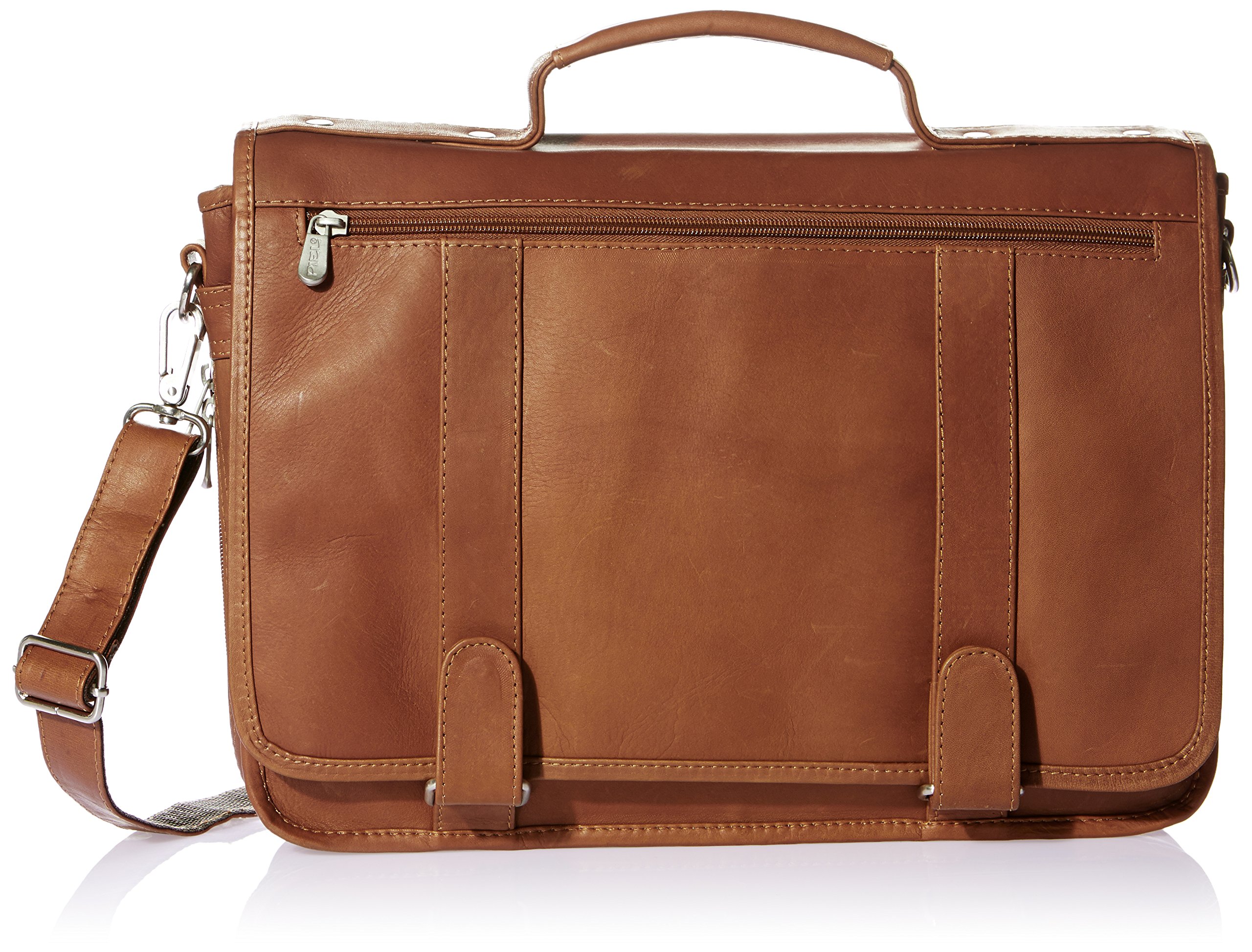 Premium Double Loop Expandable Laptop Briefcase - Saddle Brown Leather Business Bag for 15.6