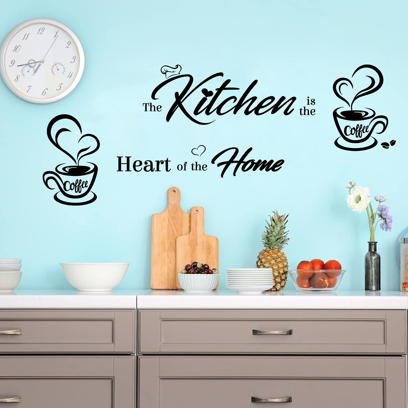 2-Pack Heart Coffee Cup Wall Stickers - DIY Kitchen Decor with Inspirational Phrases - Perfect for Home, Cafe, and Office Decoration