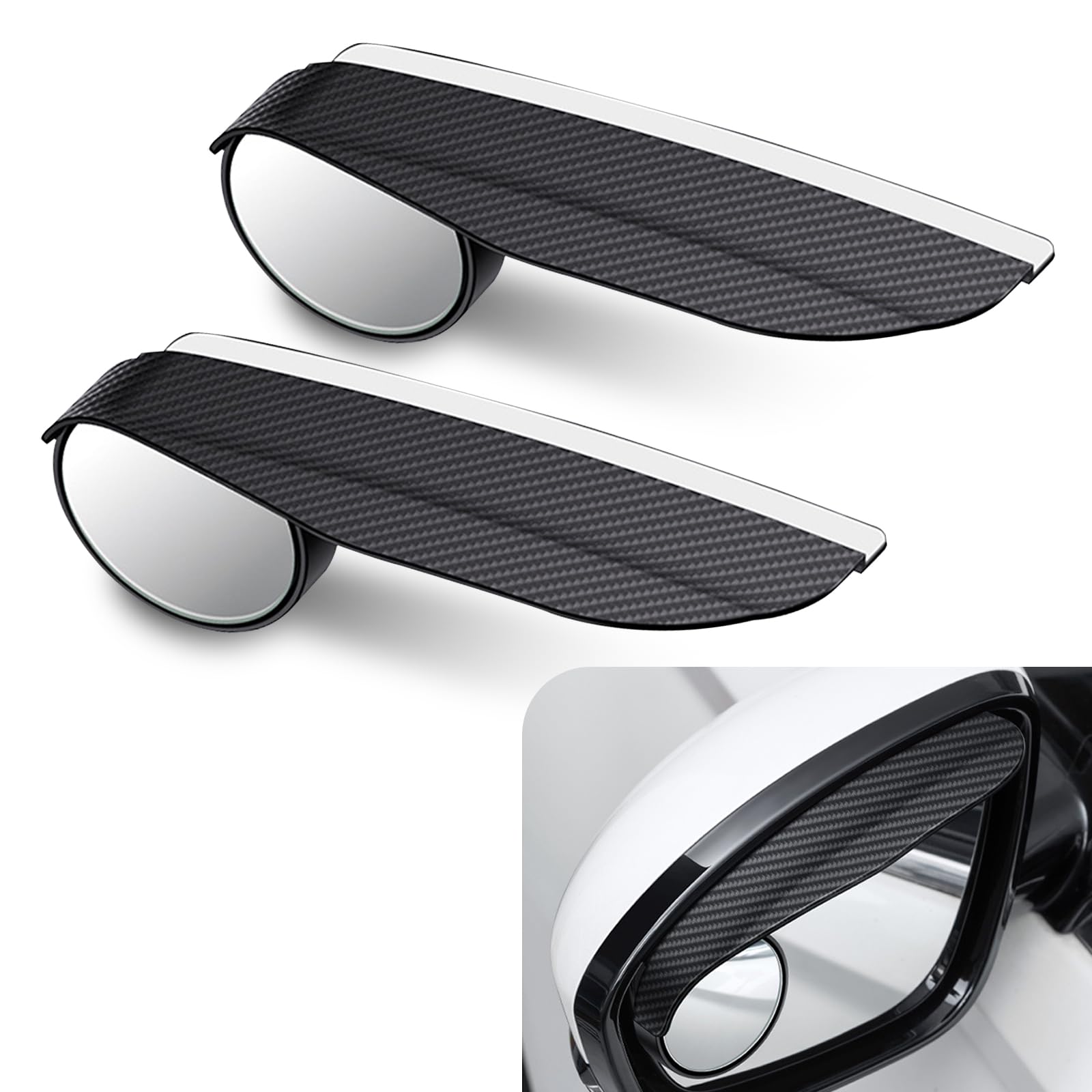 2-Pack Car Side Mirror Rain Guards & Blind Spot Mirrors - Waterproof Reflective Protection Plates for Enhanced Visibility & Safety - Universal Fit for Most Vehicles - Perfect for Rainy Weather & Night Driving (Black)