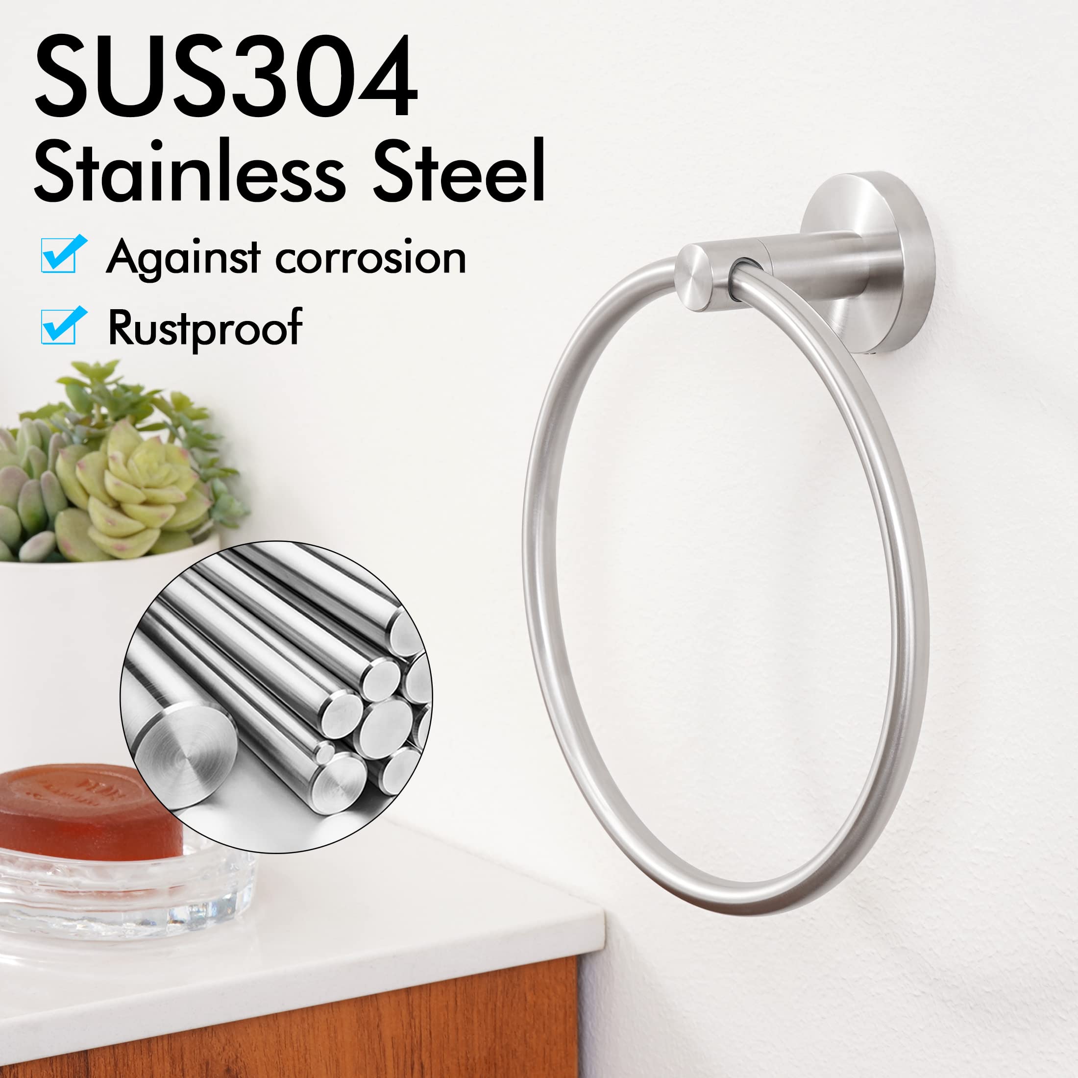 KES Stainless Steel Towel Ring for Bathroom - Wall Mount Hand Towel Holder with Brushed Finish (SUS304, Round Design A2180DG-2) - Perfect for Bathrooms, Kitchens & Powder Rooms