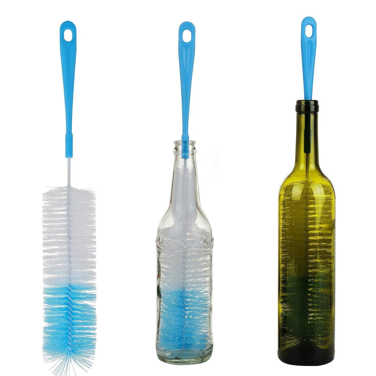 2-Pack Long Nylon Bottle Cleaning Brush for Glass & Plastic Bottles - Blue | Perfect for Water Bottles, Baby Bottles, Thermos & Sports Bottles | Shri Krishna Enterprises