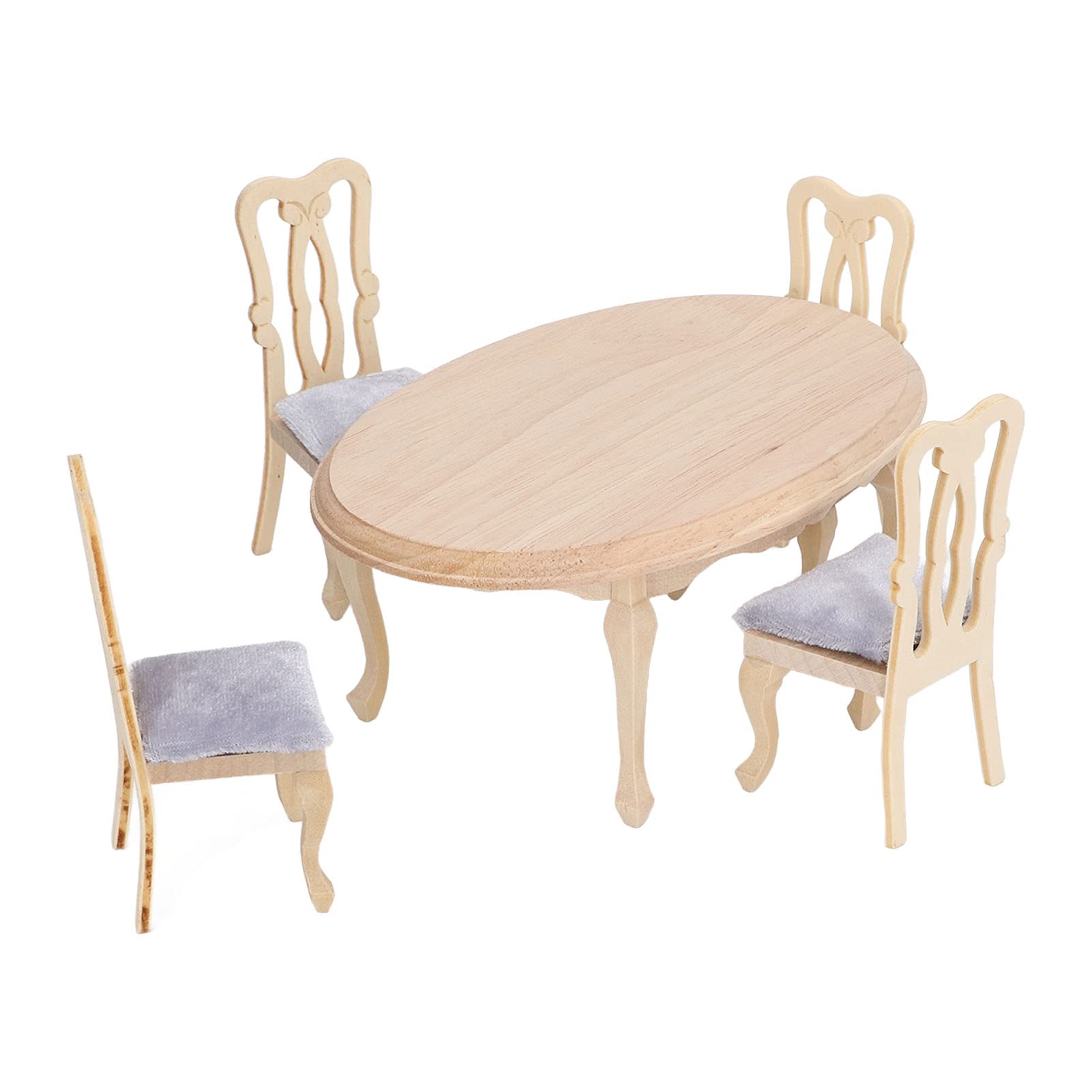 KUIDAMOS 1:12 Scale Dollhouse Desk Set with 4 Chairs & Cushions - Realistic Miniature Table & Chairs for Dollhouse Accessories | Perfect for Dollhouse Decor, Collectors & Miniature Scene Displays