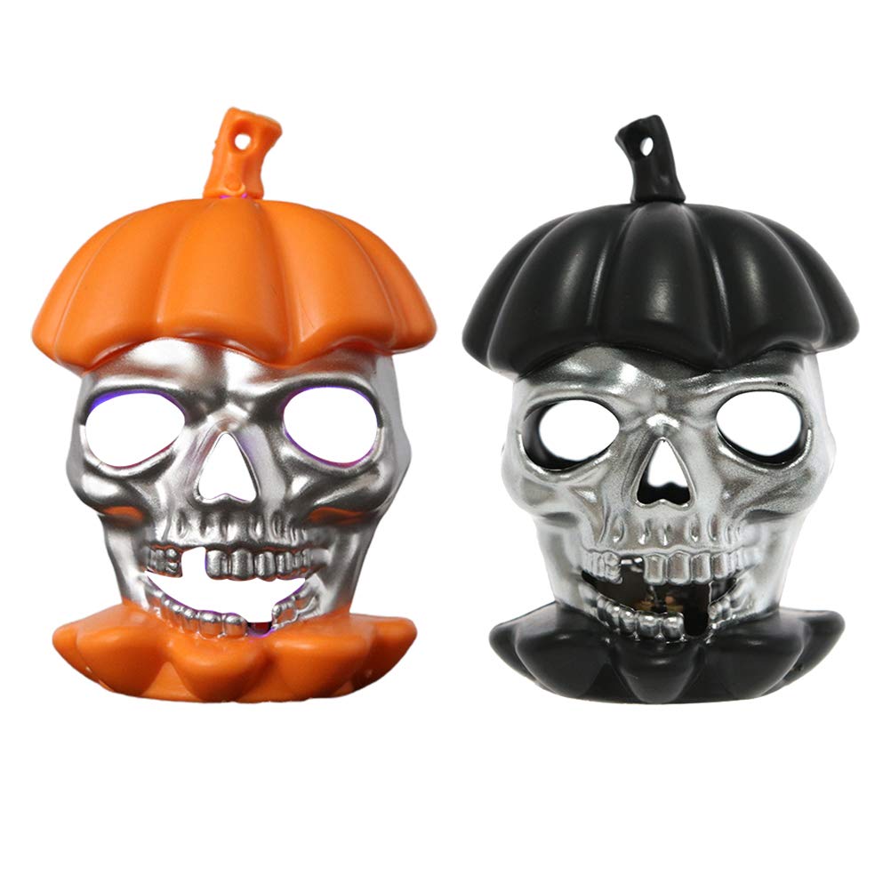 PRETYZOOM 2-Pack Halloween LED Skull Pumpkin Night Light - Orange & Black Hollow Design for Spooky Home Decor, Party Supplies, Bedroom & Outdoor Halloween Festival Lighting