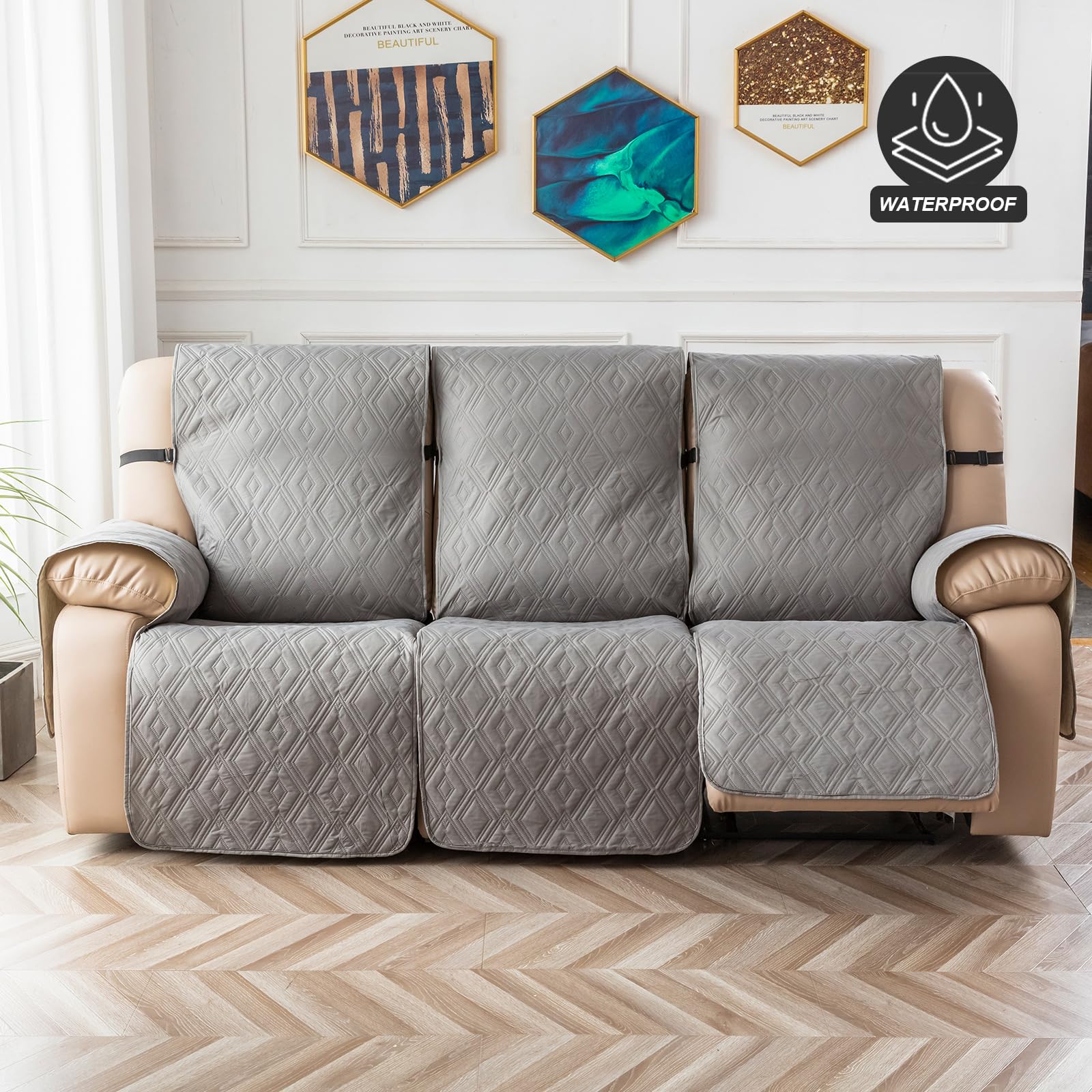 Genina Waterproof Reclining Couch Cover - Non-Slip Washable 3-Seater Sofa Protector for Pets, Kids & Furniture (Light Gray) | Perfect for Living Room, Family Room & Pet-Friendly Homes