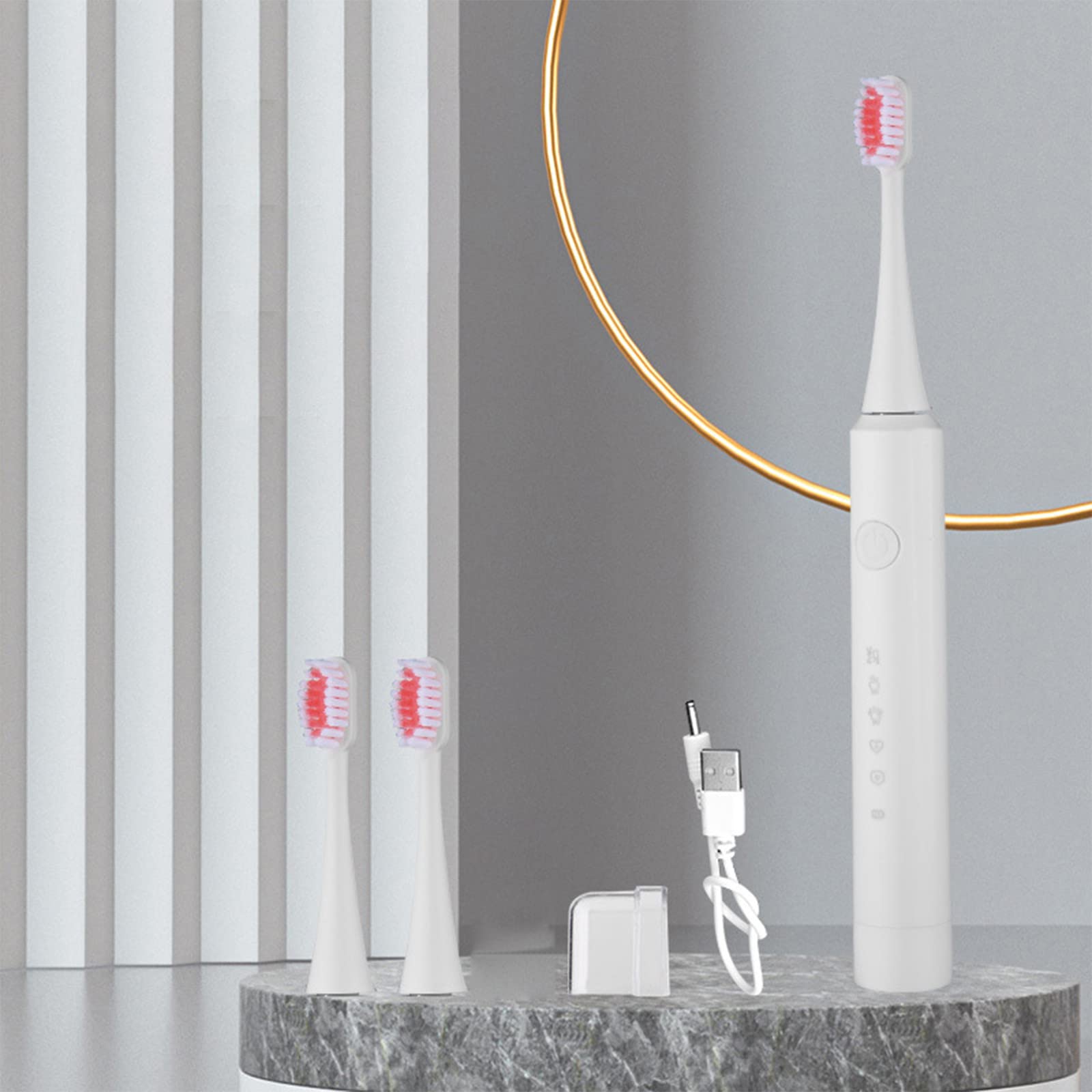 Sonic Electric Toothbrush - IPX7 Waterproof, 60-Day Battery Life, 5 Cleaning Modes with Smart Timer & Quadpacer, 40,000 VPM for Teeth Whitening - Includes 3 Brush Heads (White) - Perfect for Travel, Home & Daily Oral Care