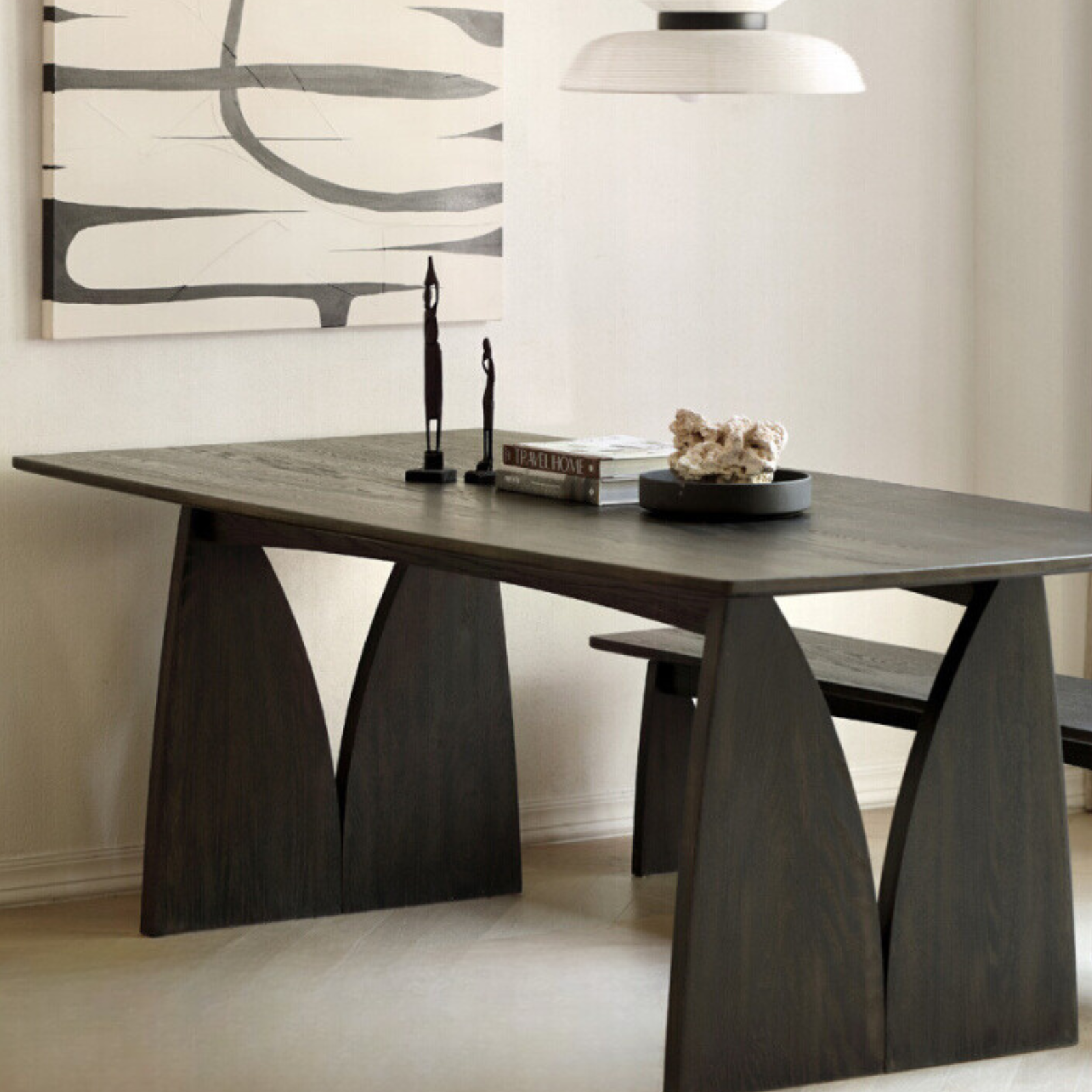 Handcrafted Oak Solid Wood Wabi Sabi Style Dining Table - Natural Wood Grain Texture - Modern Minimalist Furniture for Dining Room, Kitchen, or Open Concept Living Space