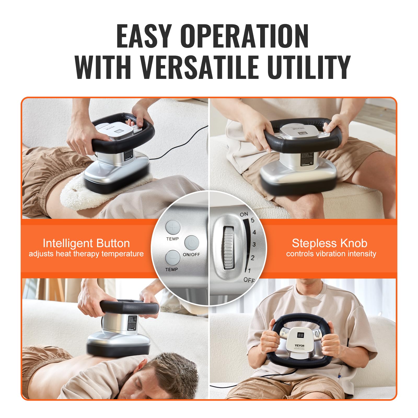 VEVOR Professional Chiropractic Massager with Heat & Adjustable Vibration - Handheld Therapeutic Body Massager for Back, Neck & Shoulder Pain Relief - Perfect for Home, Office & Travel Use