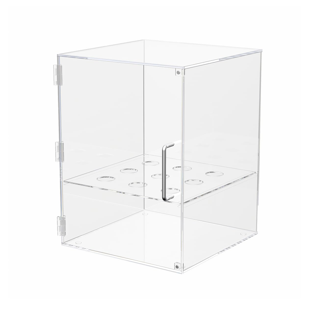 Clear Acrylic Enclosed Ice Cream Cone Display Cabinet - 9 Hole Storage for Sugar/Waffle Cones with Silver Handle & Door Closure - Perfect for Ice Cream Shops, Bakeries & Dessert Displays