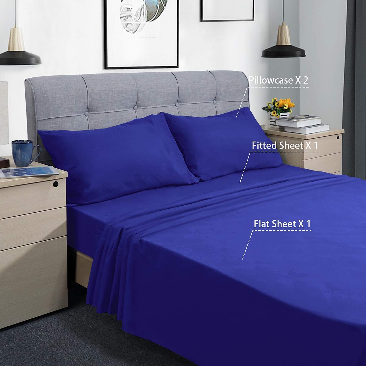 Luxury 800 Thread Count Egyptian Cotton Bed Sheet Set - Super Soft, 18 Inch Deep Pocket, 4 Piece (Twin, Royal Blue) for Ultimate Comfort & Durability - Perfect for Guest Rooms, Dorms & Cozy Bedrooms