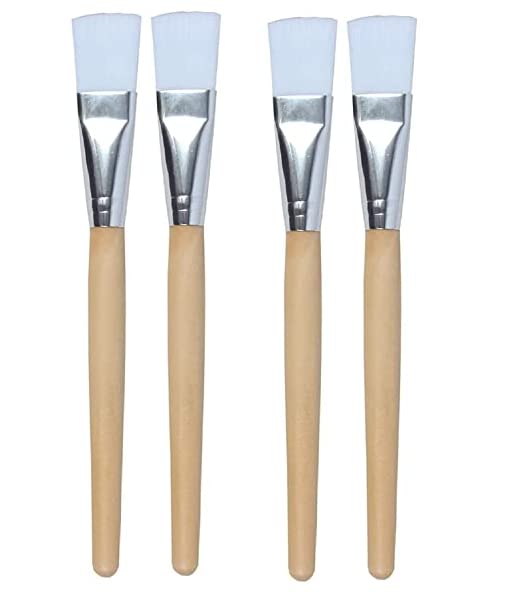 NISHU ENTERPRISES 4-Piece Wooden Handle Flat Face Pack Brush Set - Professional MNSk Applicator Brush for Facial Masks & Skincare, Vegan Makeup Brush Kit for Beauty & Spa Treatments (NS-Brush W) - Perfect for At-Home Facials, Salon Use & Travel Beauty Essentials