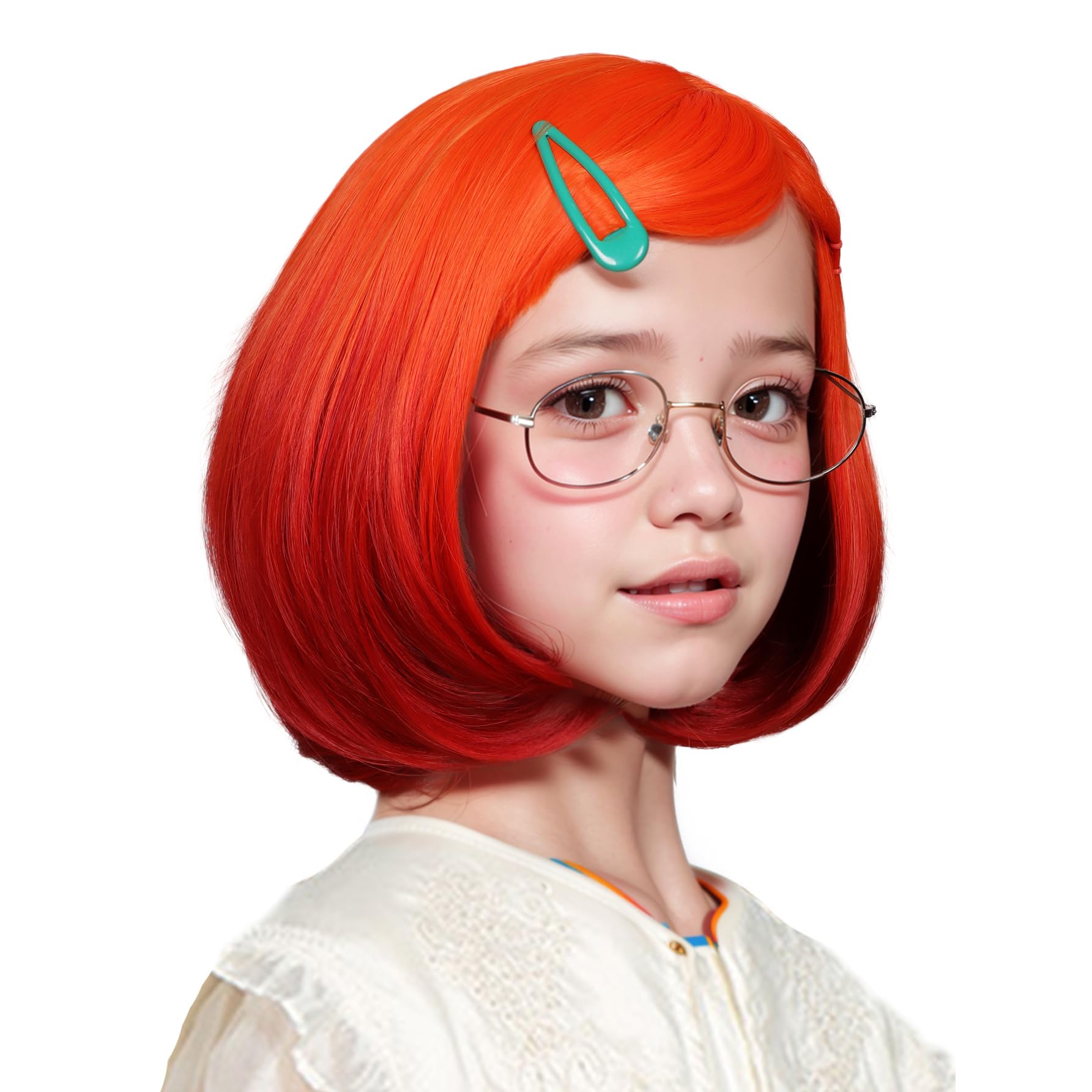Short Straight Bob Orange Ombre Red Wig with Glass Ear Stud Hairpin & Bracelet - Perfect for Cosplay, Comic Con, Halloween & Costume Parties (Free Size)