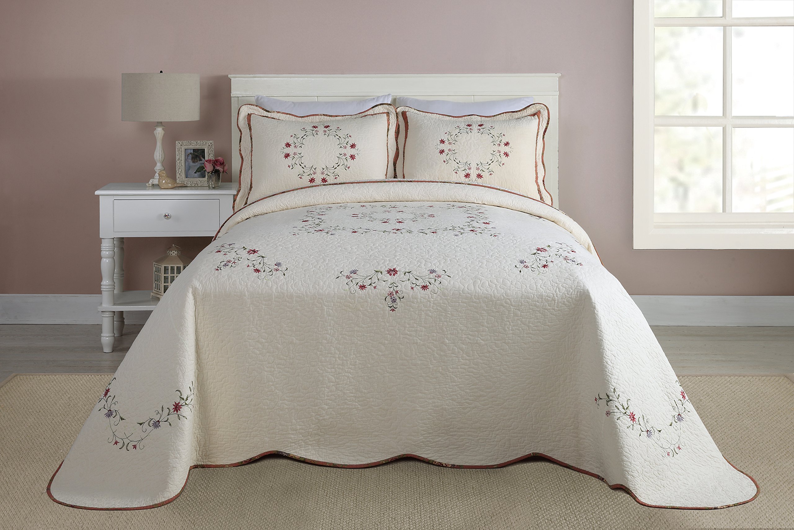 Angela Luxury King Size Cream Bedspread - Soft, Elegant, and Breathable for Master Bedroom or Guest Room Decor