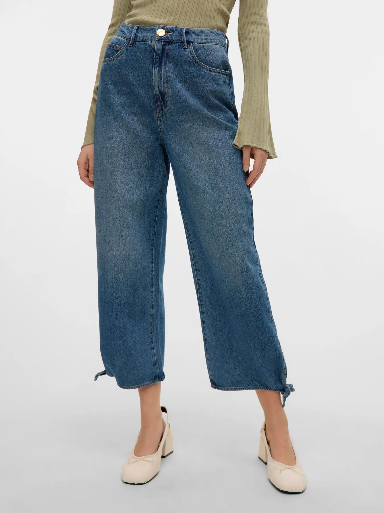 Vero Moda Kathy High Waist Wide Leg Pants with Belt Tie - Women's Fashion Trousers for Office, Casual & Party Wear