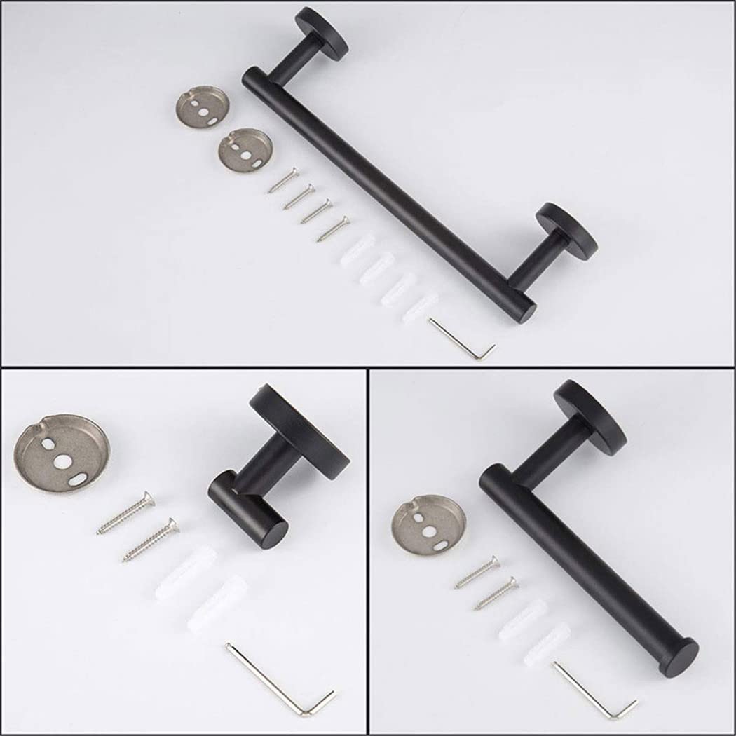 3-Piece Matte Black 304 Stainless Steel Bathroom Hardware Set - Towel Rack, Toilet Paper Holder & Robe Hook | Modern Bathroom Organization for Home, Apartment, Hotel (Durable & Rustproof)