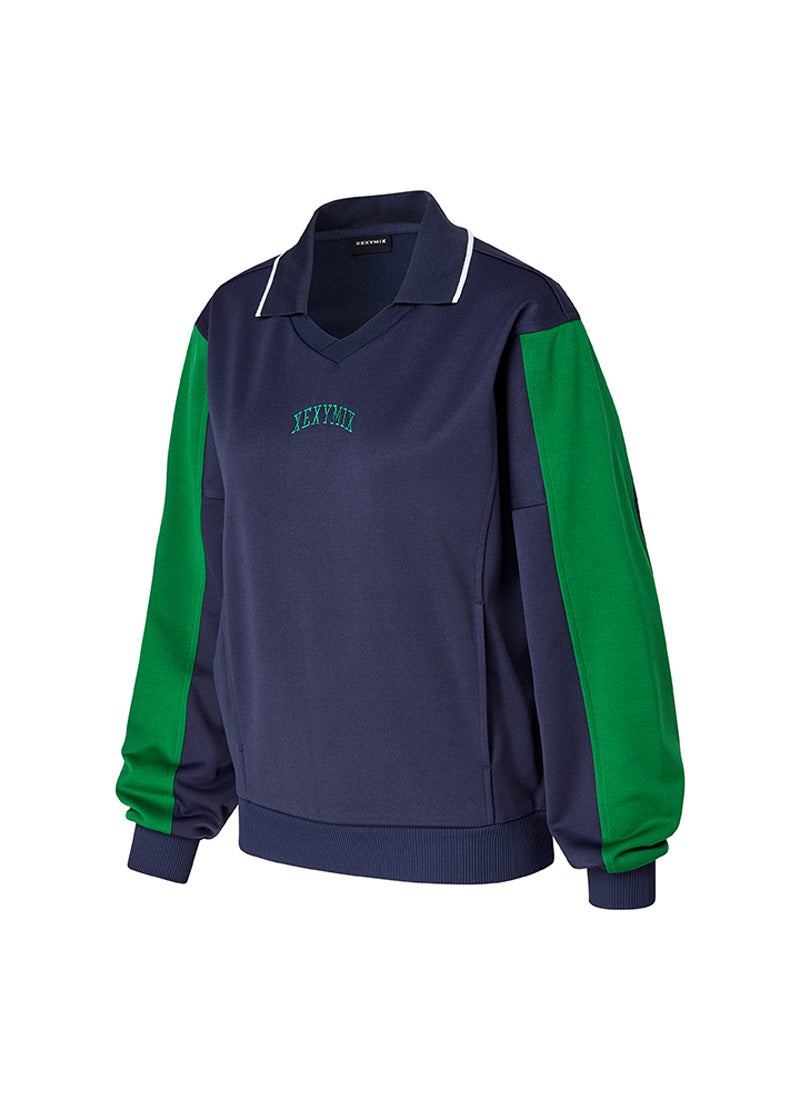 Trendy Color Block Collar Sweatshirt for Women - Stylish Pullover with Contrast Collar | Perfect for Casual Outfits, Streetwear Fashion & Everyday Wear