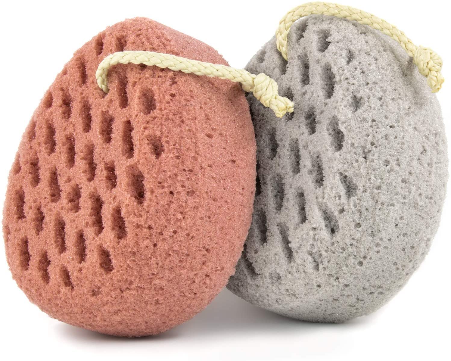 SOFTSWISS 2-Pack Large Exfoliating Bath Sponges for Women & Men - Premium Loofah Body Scrubber & Shower Pouf for Deep Cleansing & Skin Exfoliation - Perfect for Daily Shower, Spa & Body Wash (Brown Grey)
