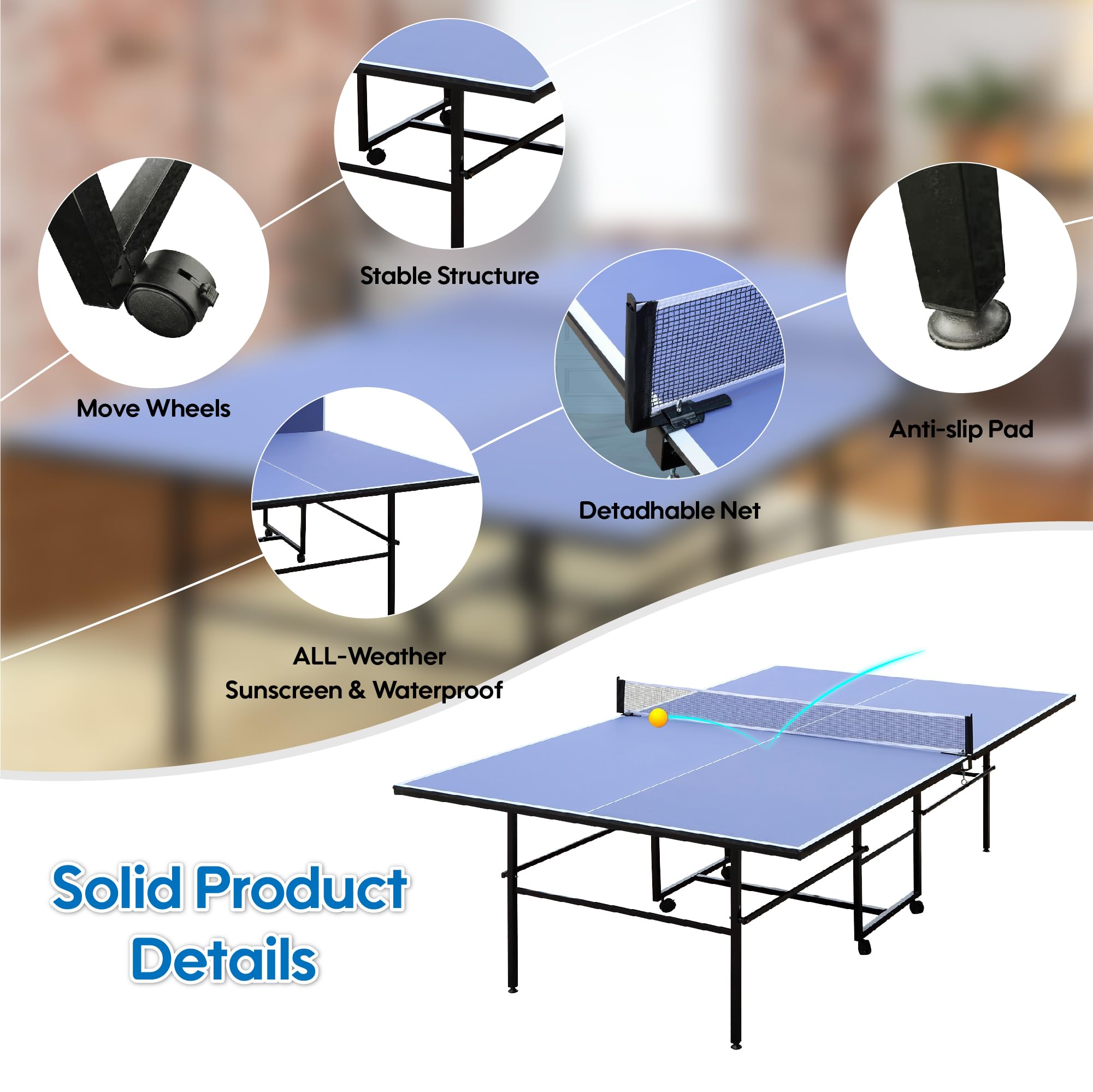 Portable Foldable Ping Pong Table Set - Midsize Indoor Outdoor Table Tennis with Net, 2 Paddles & 3 Balls - Perfect for Kids, Family, Holiday & Sports Activities - Great for Backyard, Garage, Game Room, Parties and Recreation