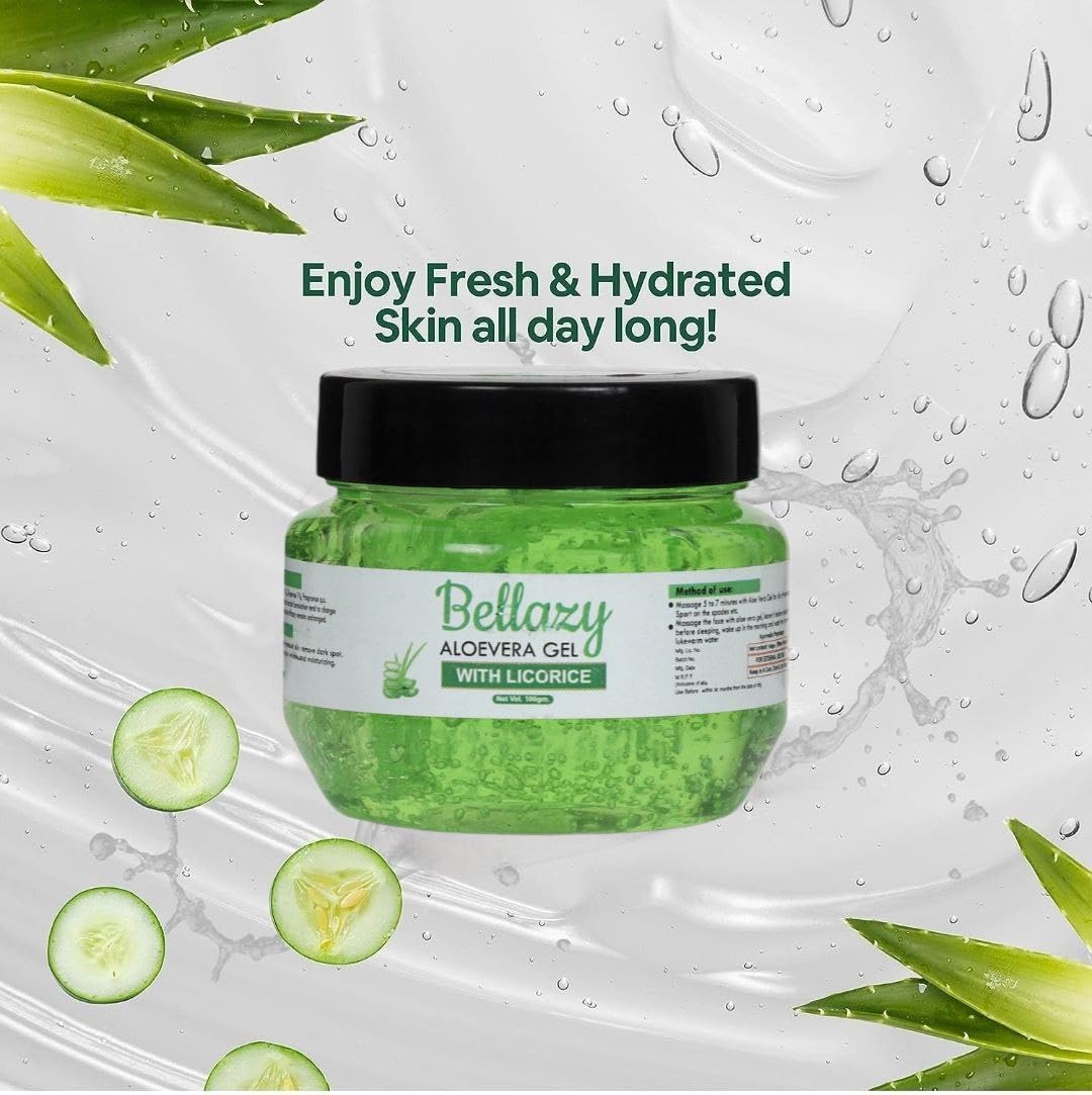 Bellazy Pure Aloe Vera Gel for Face & Hair - Hydrating, Moisturizing & Soothing Skin Care | Multipurpose Beauty Gel for Sunburn Relief, After Shave, Hair Mask & Daily Moisturizer