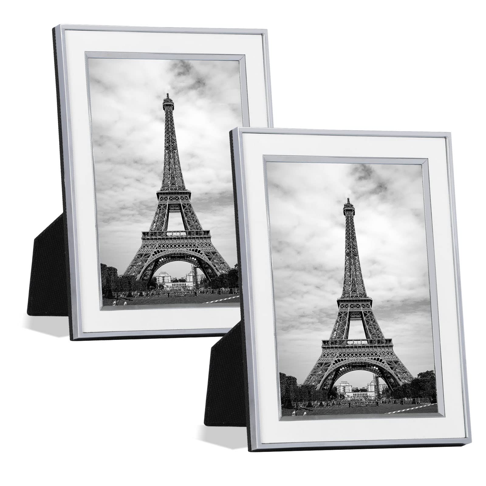 Fkvat 4x6 Picture Frame Set of 2 - White Silver-edge Modern Aluminum Photo Frames with HD Clear Glass for Wall & Tabletop Display | Perfect for Home Decor, Office, and Gift Giving