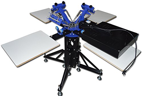 4 Station 3 Color Screen Printing Machine with Rotating Screen & Platen - Professional T-Shirt Printing Press with Built-in Dryer for DIY, Custom Apparel & Small Business