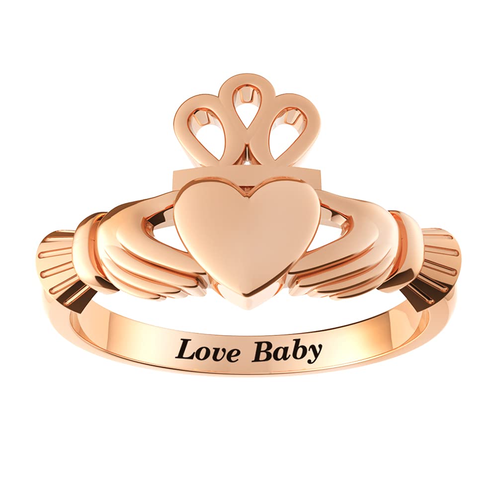 Personalized Claddagh Ring for Women - 925 Sterling Silver Irish Love & Friendship Name Ring Jewelry | Perfect for Anniversaries, Weddings & Gifts