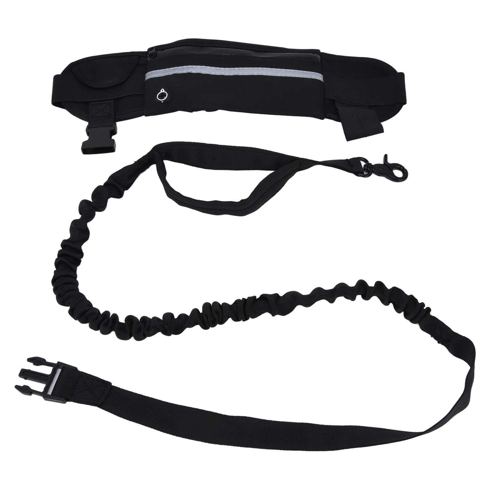 Reflective Durable Waist Dog Leash with Belt Bag - Comfortable Hands-Free Dog Walking Leash for Small & Medium Dogs - Perfect for Jogging, Hiking & Outdoor Adventures (Black)
