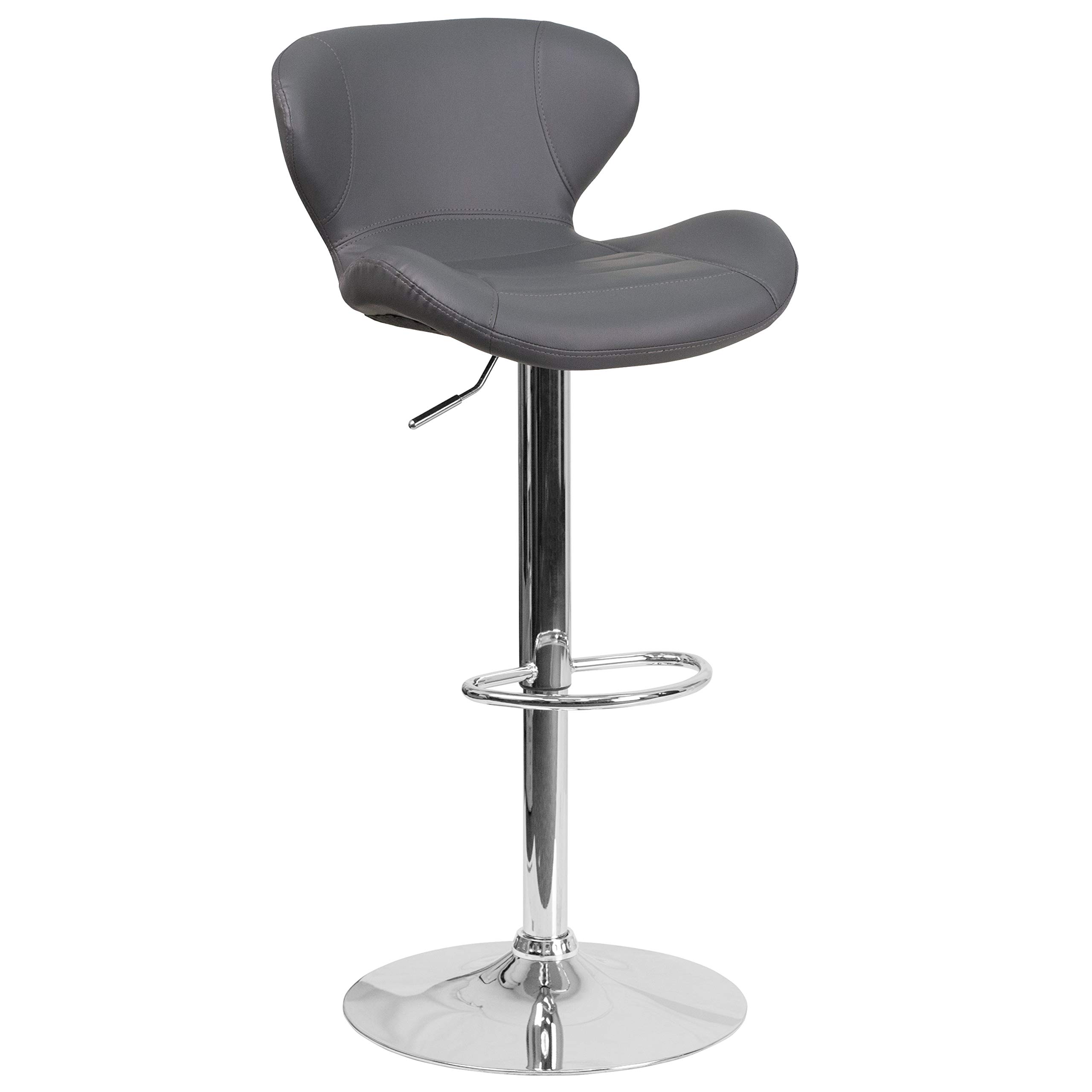 Adjustable Height Gray Vinyl Bar Stool with Curved Back - Perfect for Kitchen Islands, Breakfast Bars & Home Decor