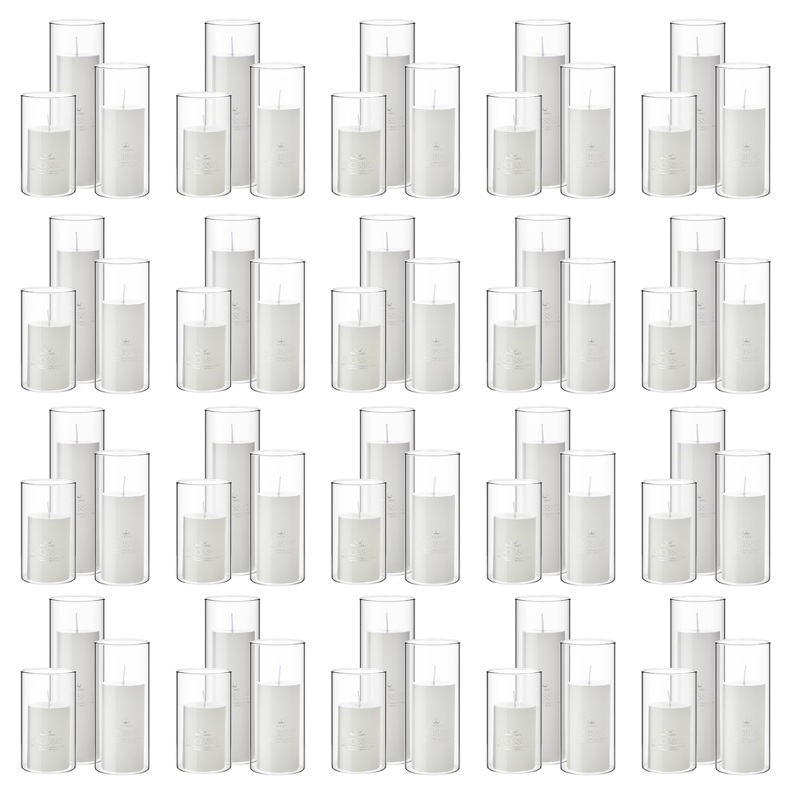 Shihanee 120 Pcs White Pillar Candles with Clear Glass Cylinder Vases - Elegant Table Decor for Weddings, Parties & Home Decoration