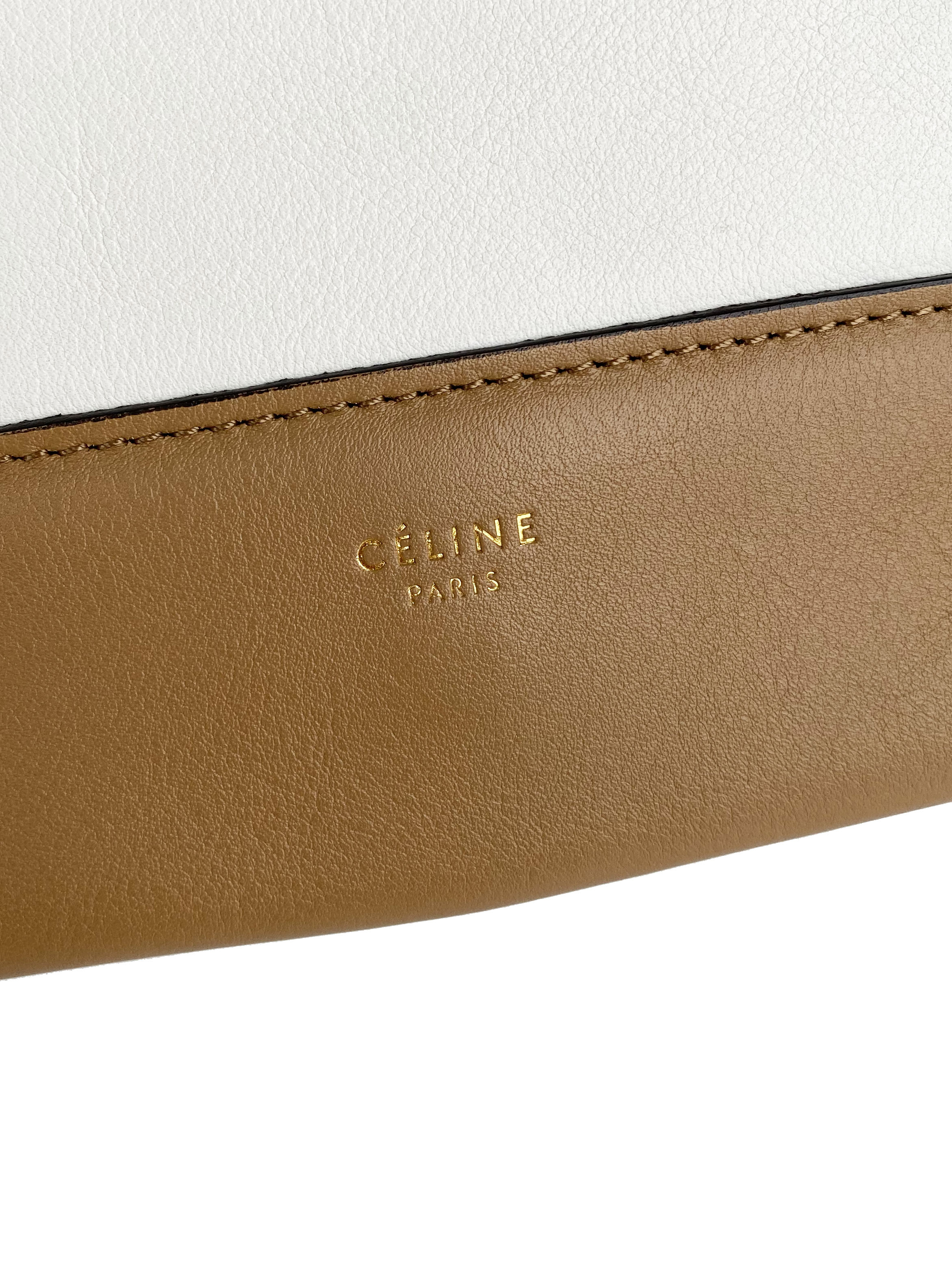 Celine Tan & Optic White Medium Frame Handbag for Women | Stylish Crossbody Purse for Work, Travel & Everyday Use