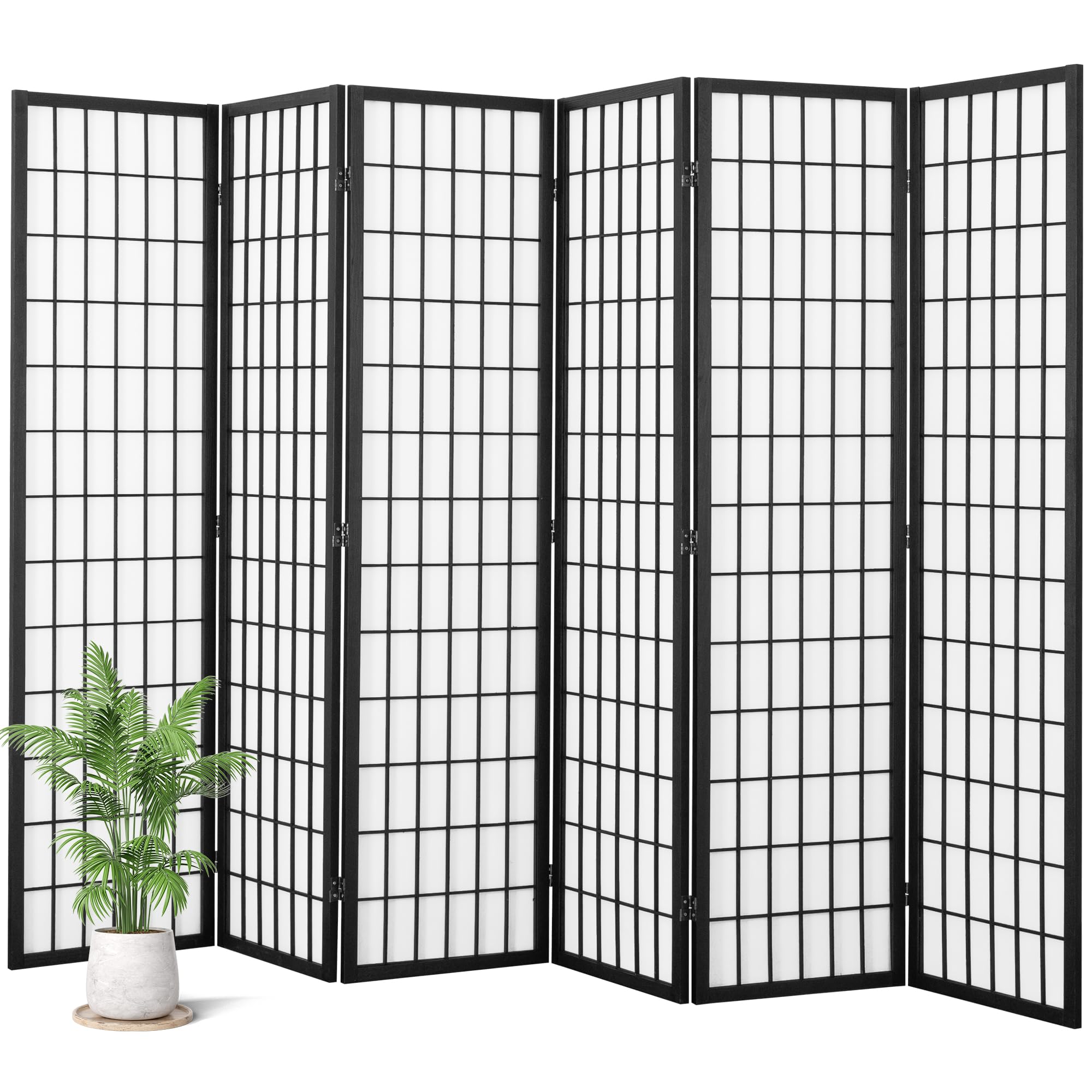 6 Panel Shoji Screen - Japanese Style Room Divider & Folding Privacy Screen - 66.9 Inch Black Assembly-Free Partition for Living Room, Bedroom, Office - Perfect for Home Decor, Zen Spaces & Room Separation