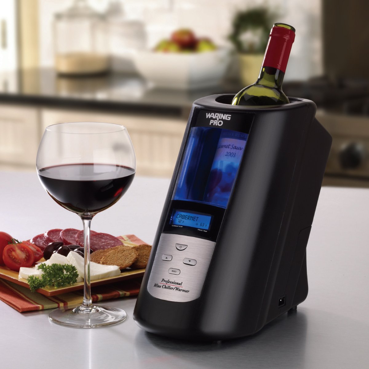 Waring Pro RPC175WS Stainless Steel Wine Chiller & Warmer - Black | Dual Temperature Control for Red & White Wine | Perfect for Home Bars, Parties & Restaurants