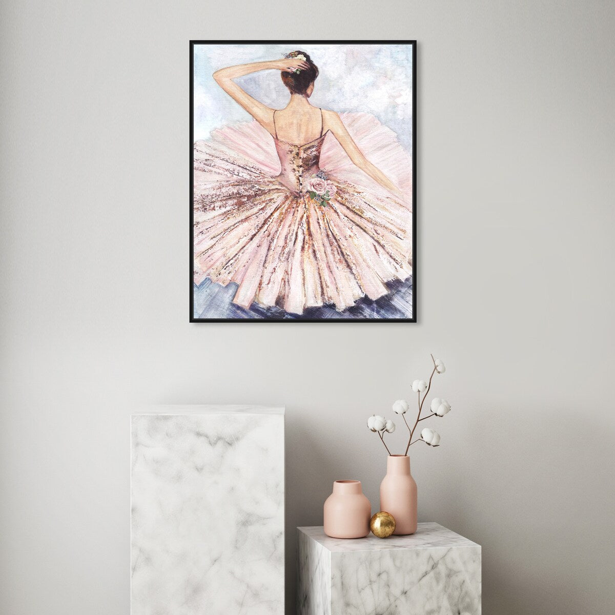 Ballet Dancer Tutu Glam Pink Framed Canvas Wall Art Print - Elegant Roses Inspired by Ballet - Perfect for Living Room, Bedroom & Dance Studio Decor