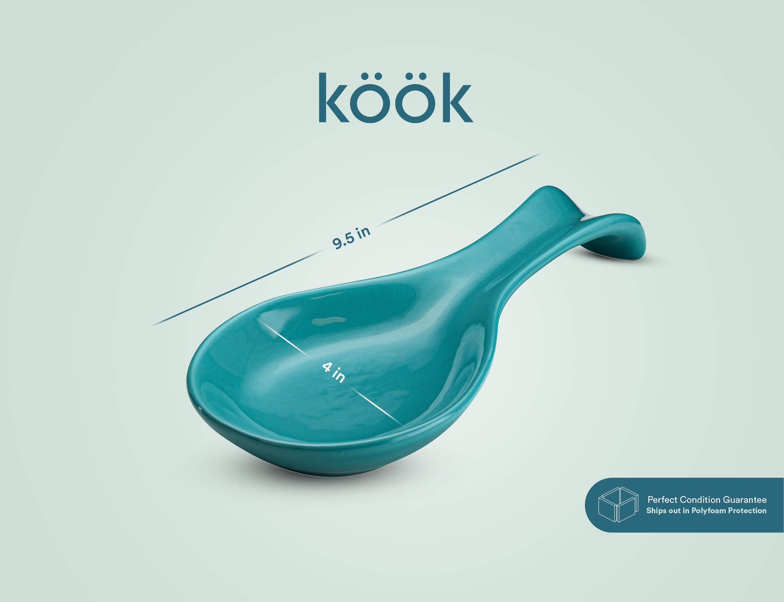 Kook Ceramic Spoon Rest Set of 2 - Stovetop Utensil Holder & Kitchen Decor - Farmhouse Style, Dishwasher Safe - Perfect for Home Cooking & Coffee Bar Accessories (Aqua Blue)