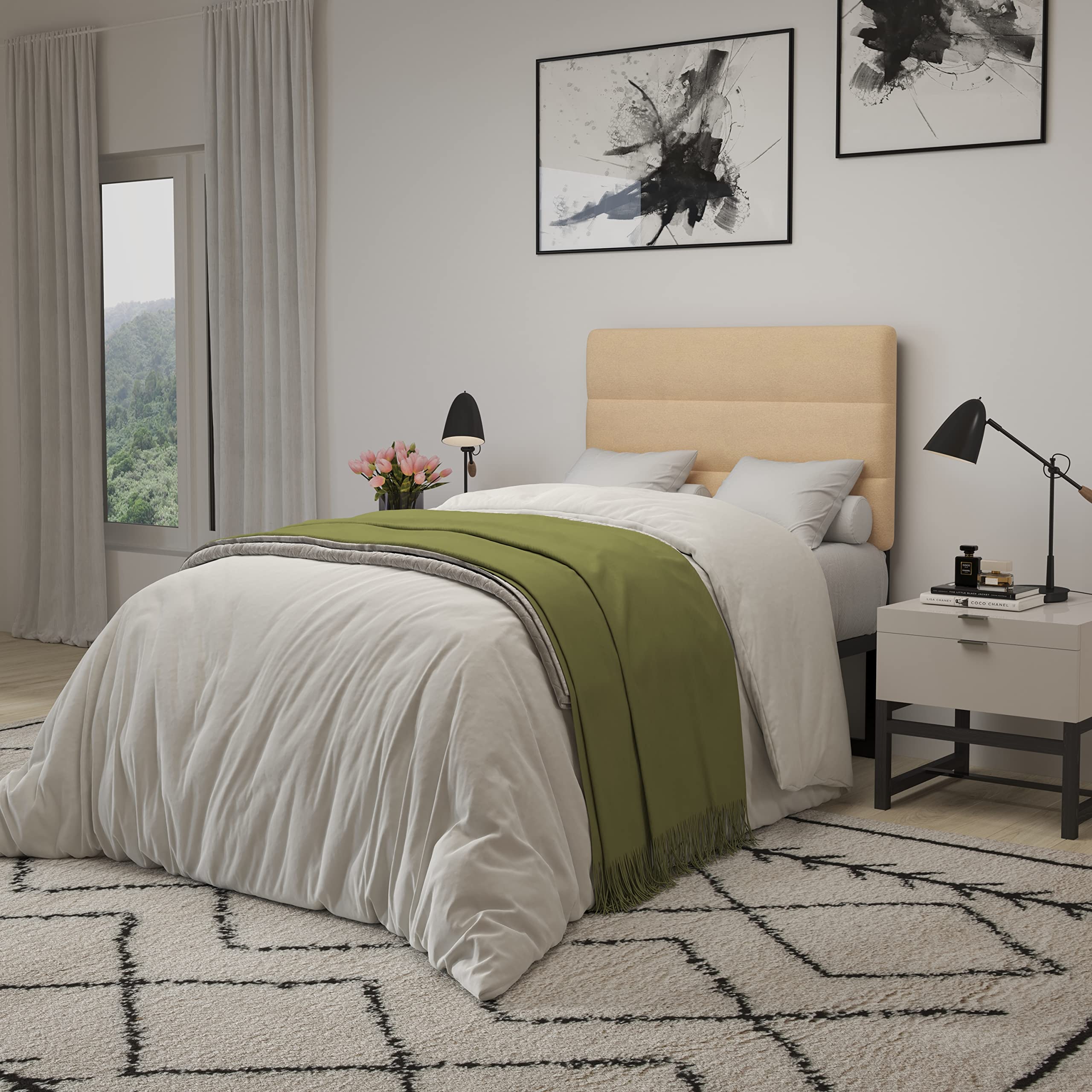 Merrick Lane Coppola Upholstered Headboard - Button Tufted Cream Fabric Queen Size with Metal Legs & Adjustable Slots - Fits Standard Bed Frames - Perfect for Bedroom Makeovers & Guest Room Decor