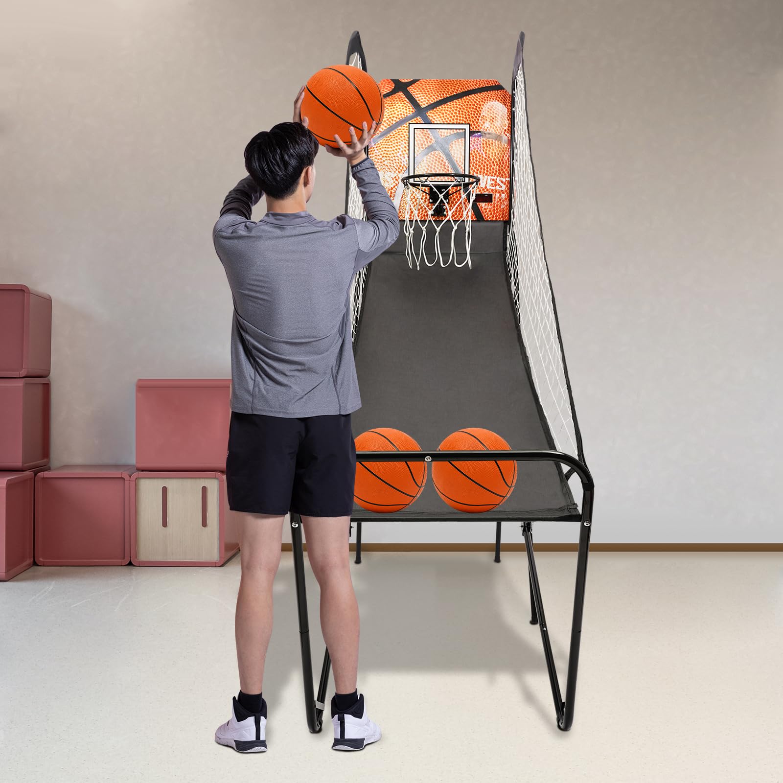 Electronic Basketball Arcade Game - Foldable Indoor Hoop Shot with LED Scoreboard & 3 Balls - Perfect for Home, Playground & Game Room Entertainment