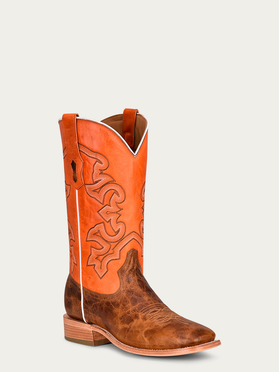 Men's Sand Vamp Wide Square Toe Orange Cowboy Boots - Western Style Comfort for Rodeo, Country Music Festivals & Casual Wear