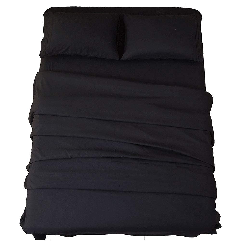 Premium 1000 Series Egyptian Cotton 6-Piece Queen Bed Sheet Set - Super Soft Luxury Sheets, 13-Inch Deep Pocket, Wrinkle-Free & Eco-Friendly - Perfect for Master Bedrooms, Guest Rooms & Luxury Hotels (Black)