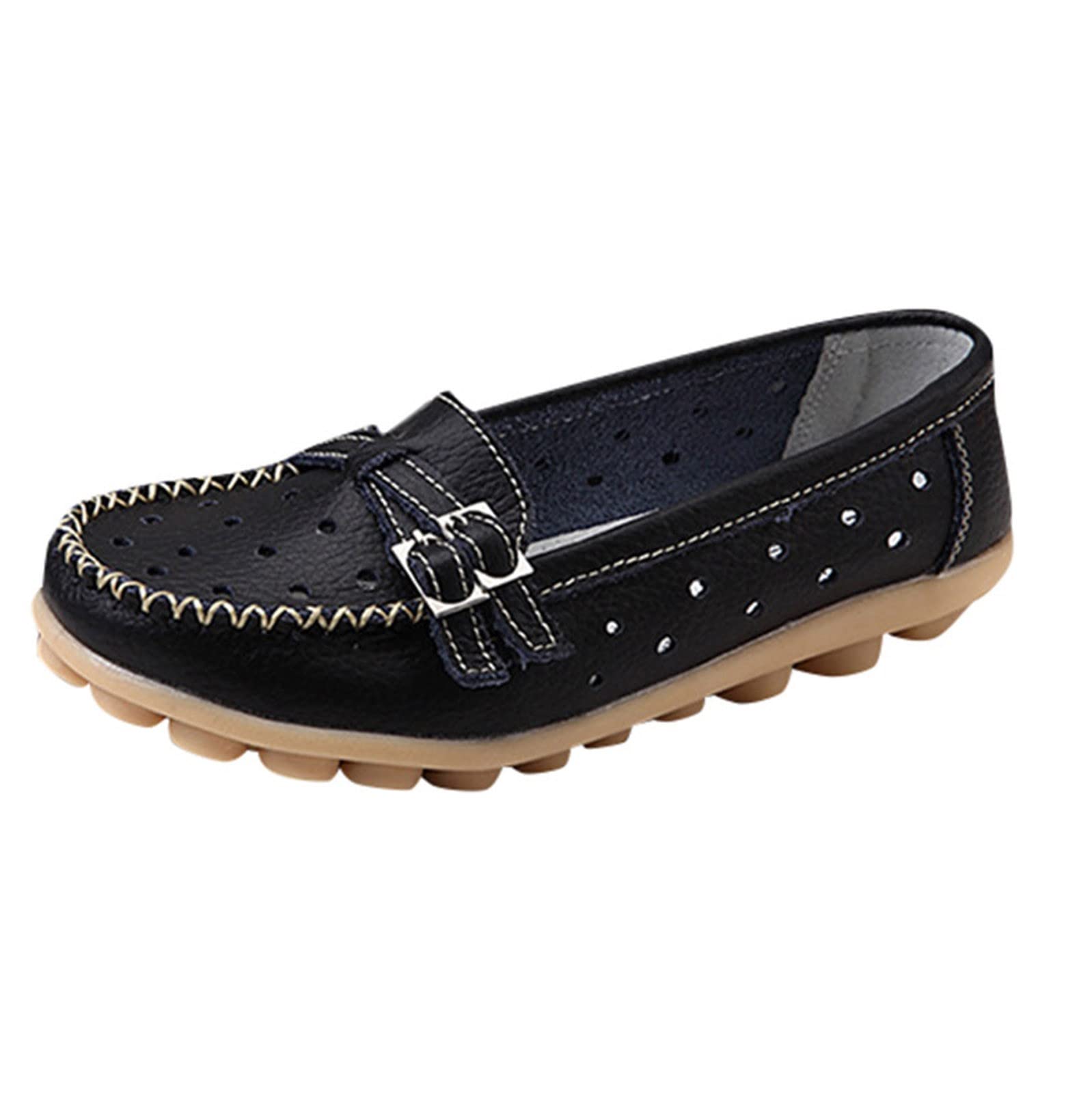 **Women's Wide Width Flat Shoes - Comfortable Casual Loafers with Arch Support & Hollow Buckle Design - Perfect for Work, Travel & Everyday Wear**