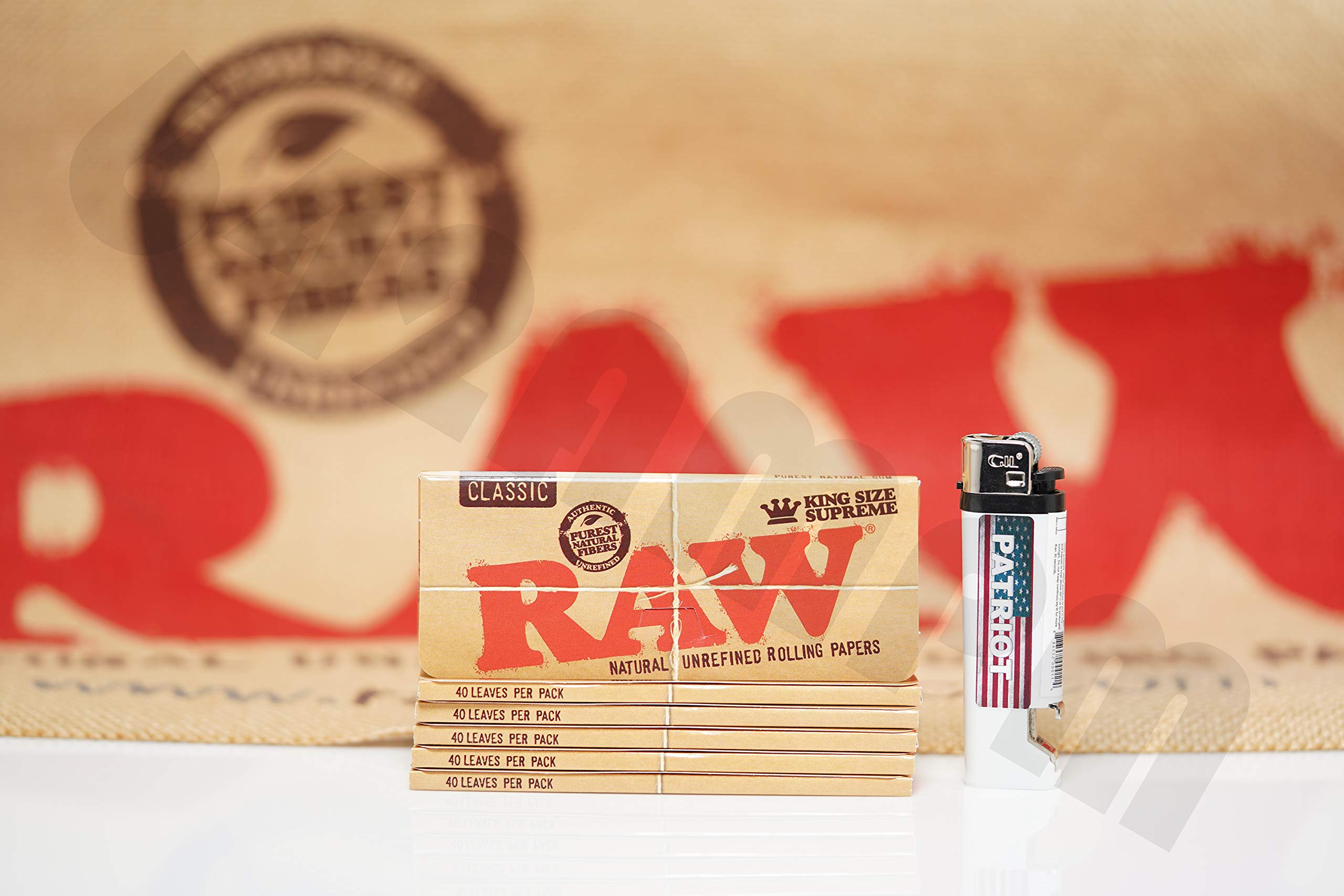 **Authentic Raw Rolling Paper King Size Supreme - 24 Packs (40 Leaves Each) + Patriot Lighter Bundle - Perfect for Rolling Smooth, Slow-Burning Cones & Joints**