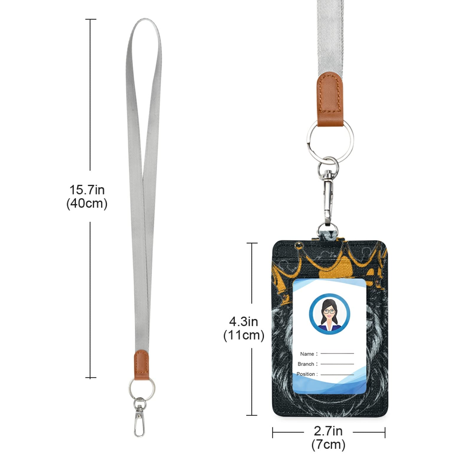 Vertical Leather ID Badge Holder with Lanyard - 2 Card Slots for Office & School Staff