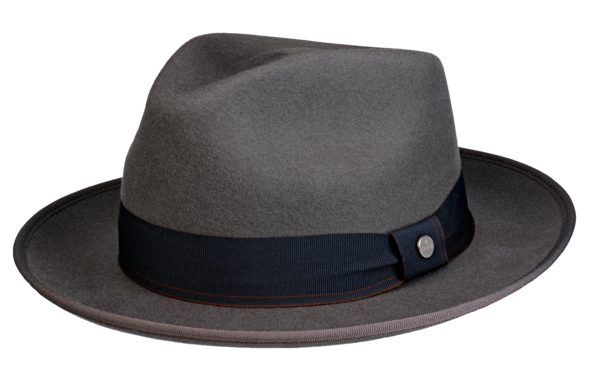 Liery's 100% Wool Felt Dark Grey Fedora Hat for Men - Classic Wide Brim Dress Hat for Outdoor, Wedding & Fashion Occasions