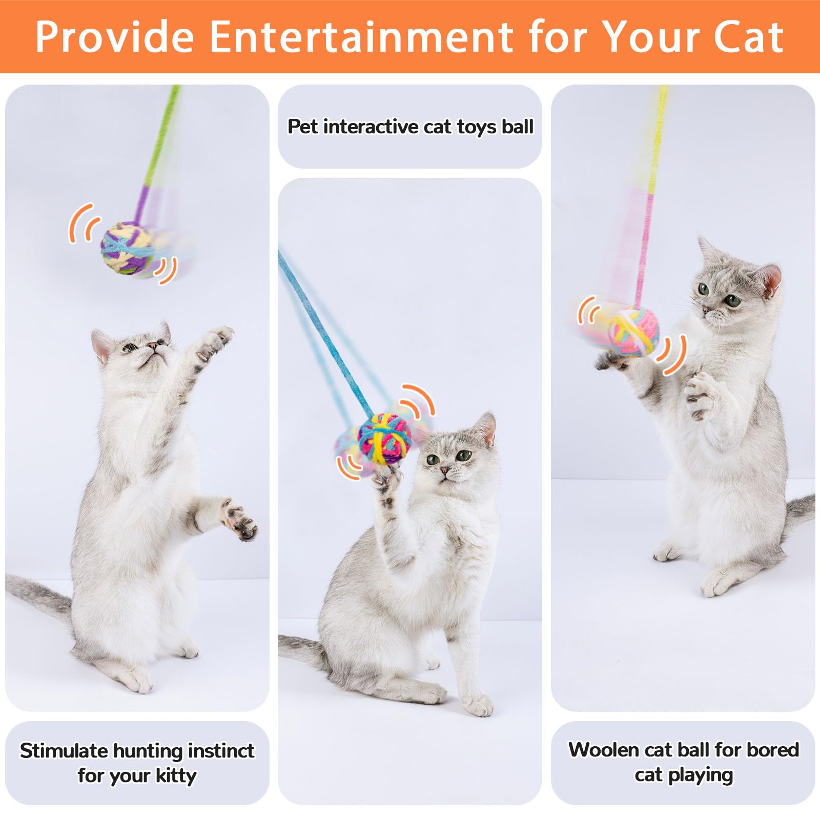 Retro Yarn Cat Toys with Bells - 6 Pack Interactive Kitten Balls for Indoor Play, Chewing & Hunting - Soft Fuzzy Cat Balls with Strings - Perfect for Playtime, Exercise & Bonding with Your Kitty
