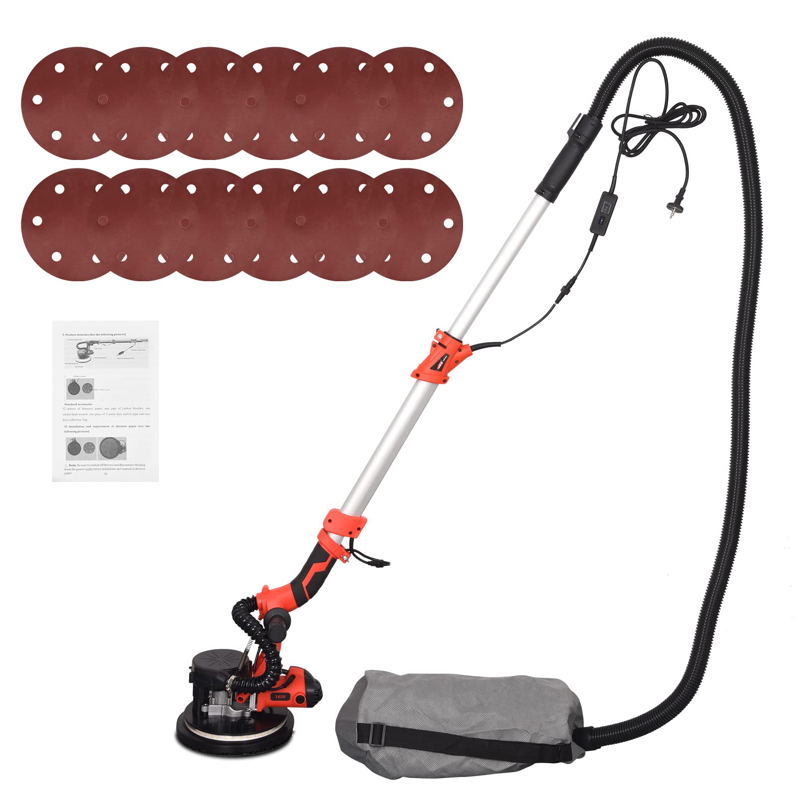 850W TELAM Electric Drywall Sander with Variable Speed (1700-3000 RPM) | 42m/s Wind Power | Foldable Sheetrock Sander with LED Light & Vacuum Bag | Perfect for Home Renovation, Wall Smoothing & Professional Construction Projects