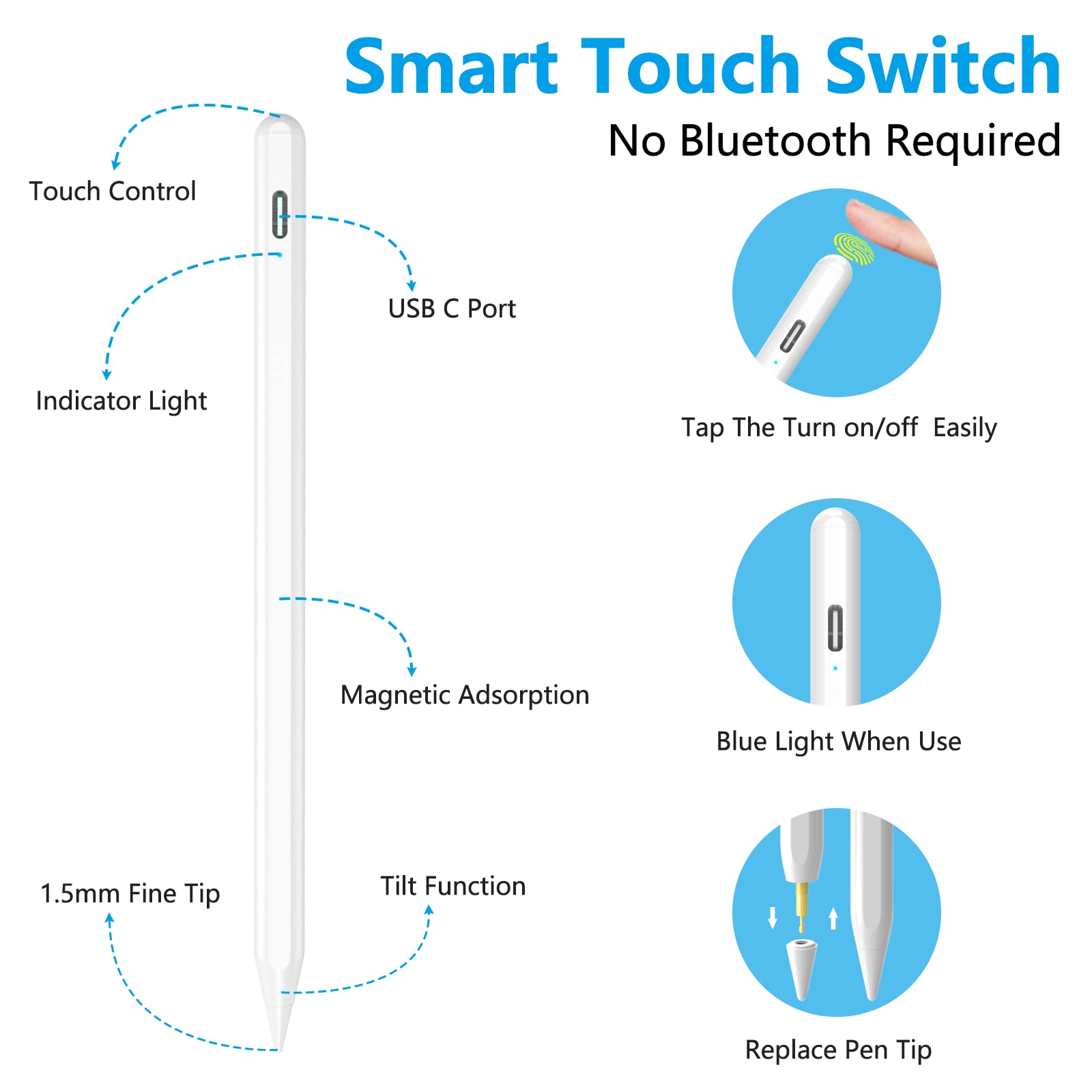 Premium Stylus Pen for iPad - Apple Pencil Alternative Compatible with iPad 10th/9th Gen, iPad Pro 11 & 12.9 inch, iPad Air 5th/4th/3rd Gen, iPad Mini 6th/5th Gen (2018-2022 Models) - Perfect for Drawing, Note Taking & Digital Art