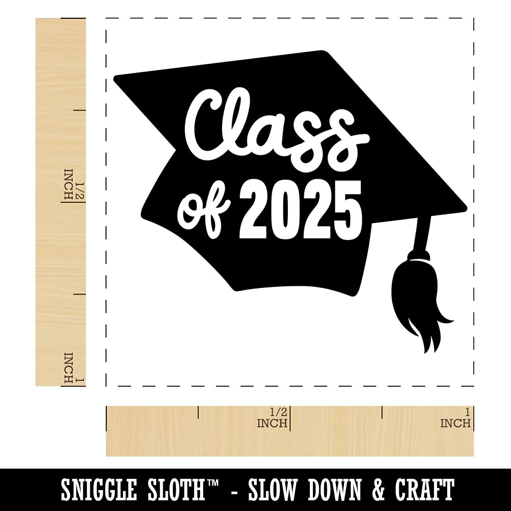 Class of 2025 Graduation Cap Self-Inking Rubber Stamp - 1 Inch Small Black Ink Stamper for Diploma Covers, Yearbooks & Party Decorations