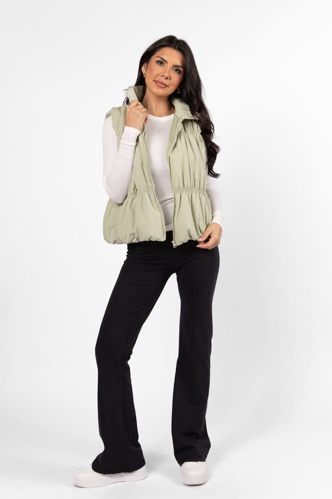Mountain High Sage Ruched Puffer Vest for Women - Lightweight Winter Jacket, Water-Resistant Outdoor Vest - Perfect for Hiking, Camping & Casual Wear