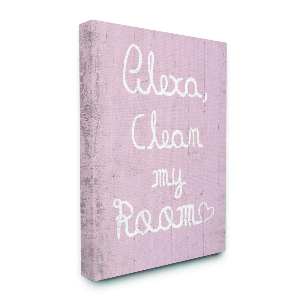 Stupell Industries 'Alexa Clean My Room' Pink Kids Funny Wall Art Canvas - Playful Room Decor for Kids & Teens - 16x20 Inches by Artist Daphne Polselli - Perfect for Bedroom, Nursery, or Playroom Decor