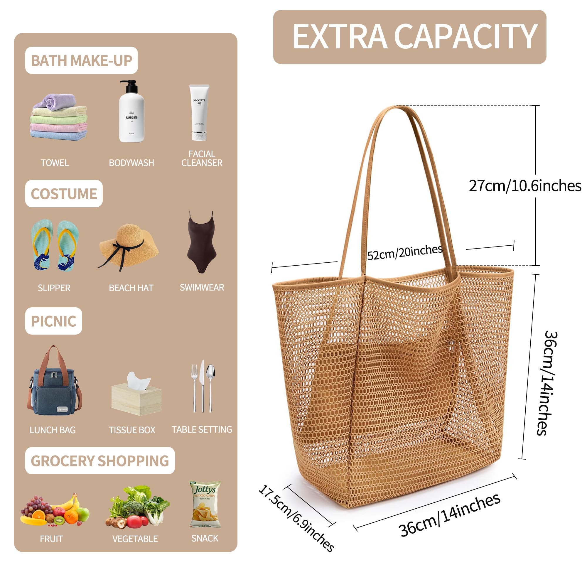 VOROLO Mesh Tote Beach Bag for Women - Fairycore Hobo Shoulder Bag with Soft Crochet Design | Perfect for Summer Casual, Beach Outings & Boho Fashion